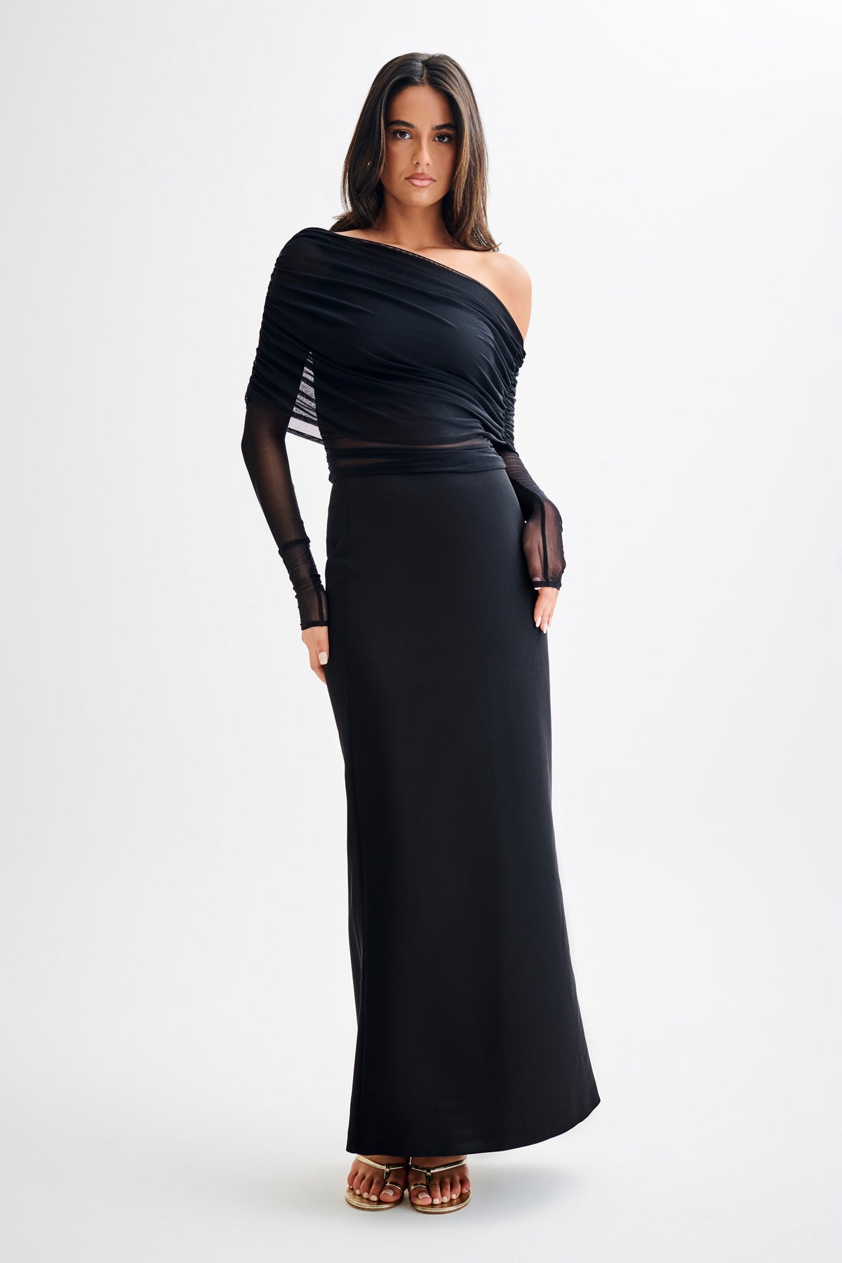 Everly Sheer Mesh Off Shoulder Top - Black #6