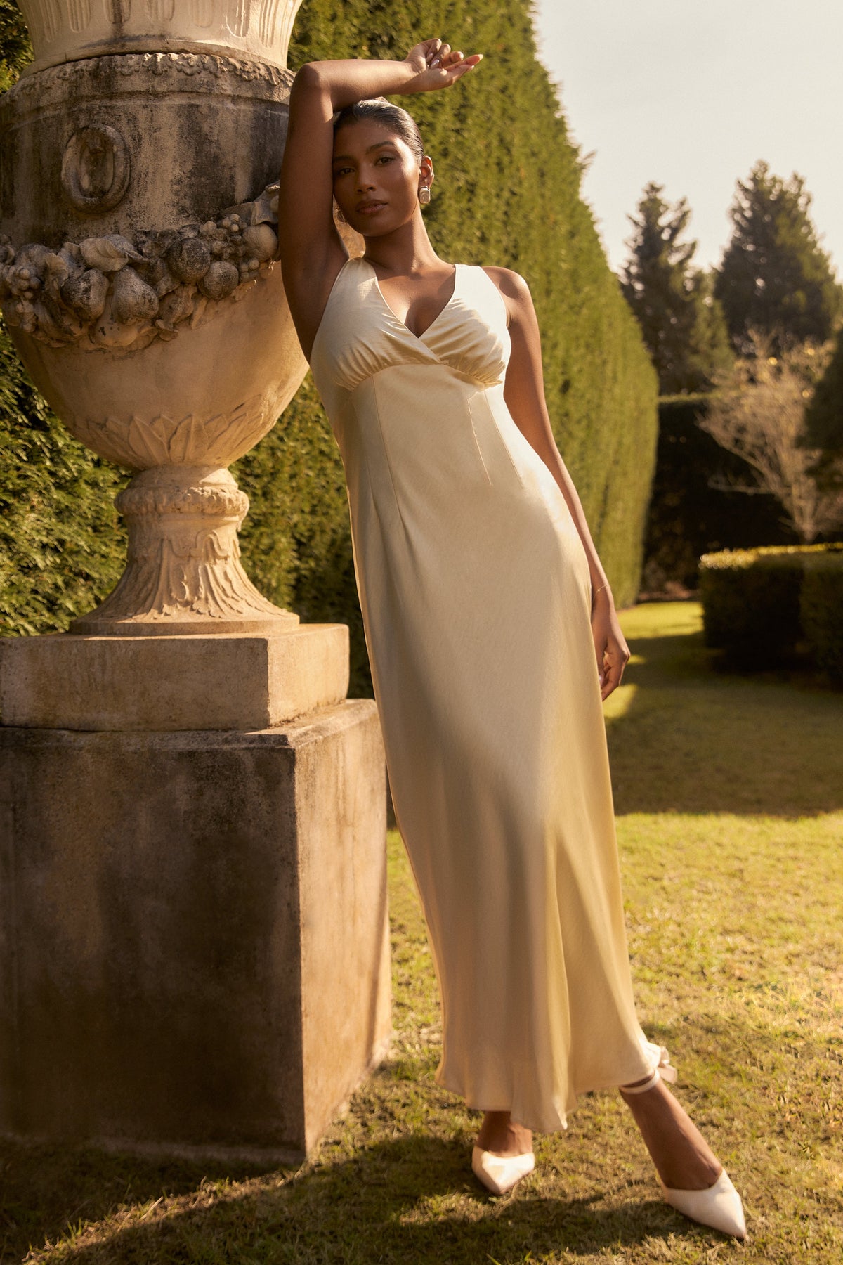 Meghan Satin Maxi Dress - Lemon Sorbet #8