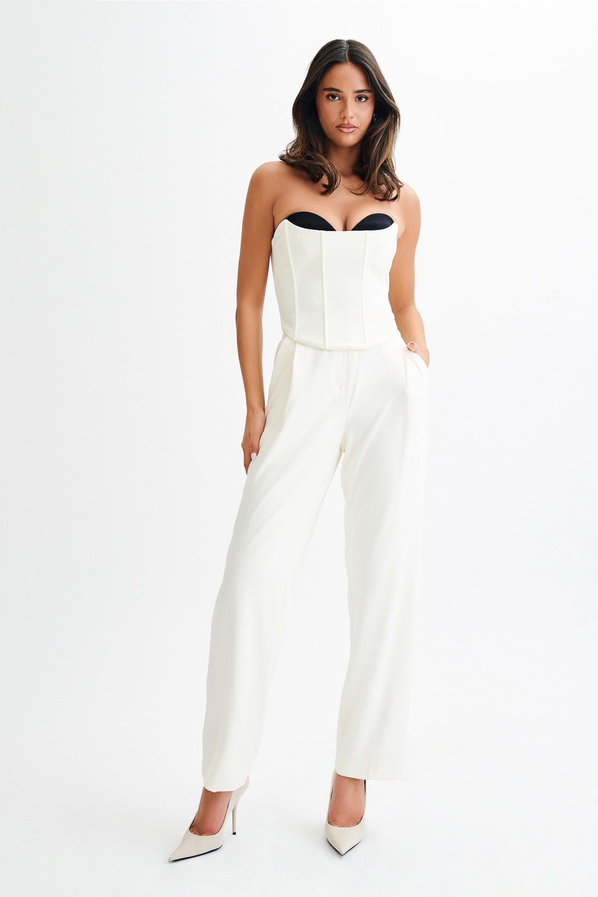 Oceane Contrast Suiting Strapless Corset - White #5