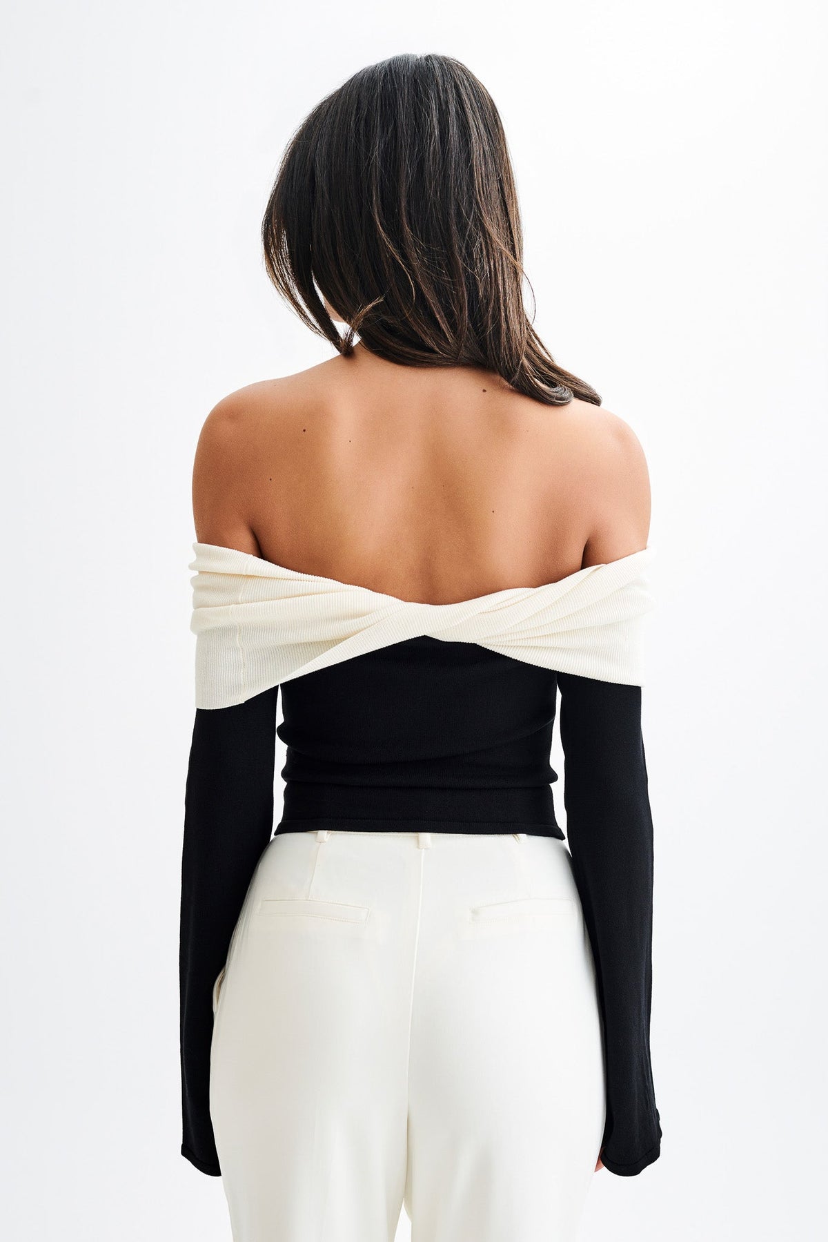 Yoko Contrast Overlay Knit Top - Black/White #2