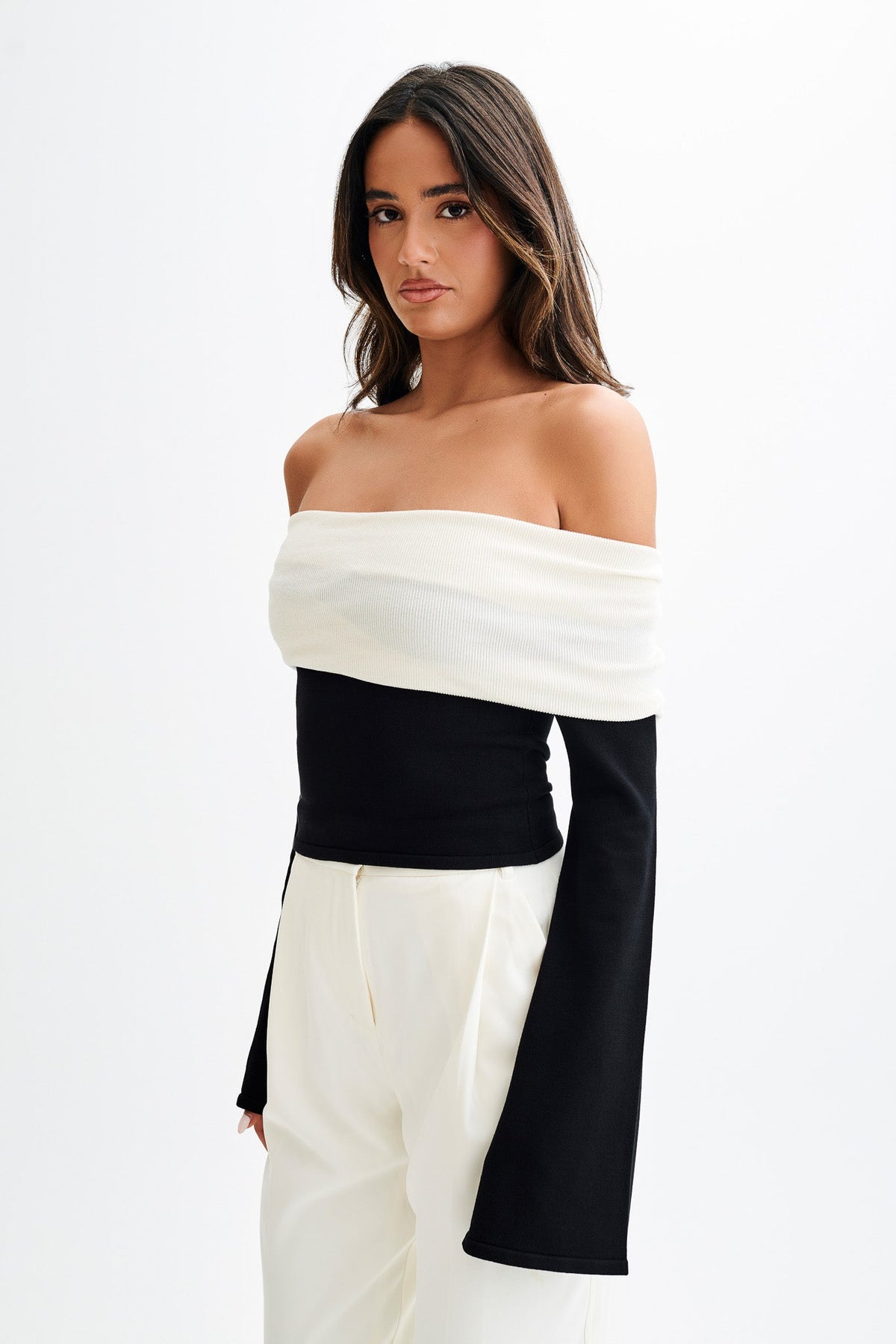 Yoko Contrast Overlay Knit Top - Black/White #4