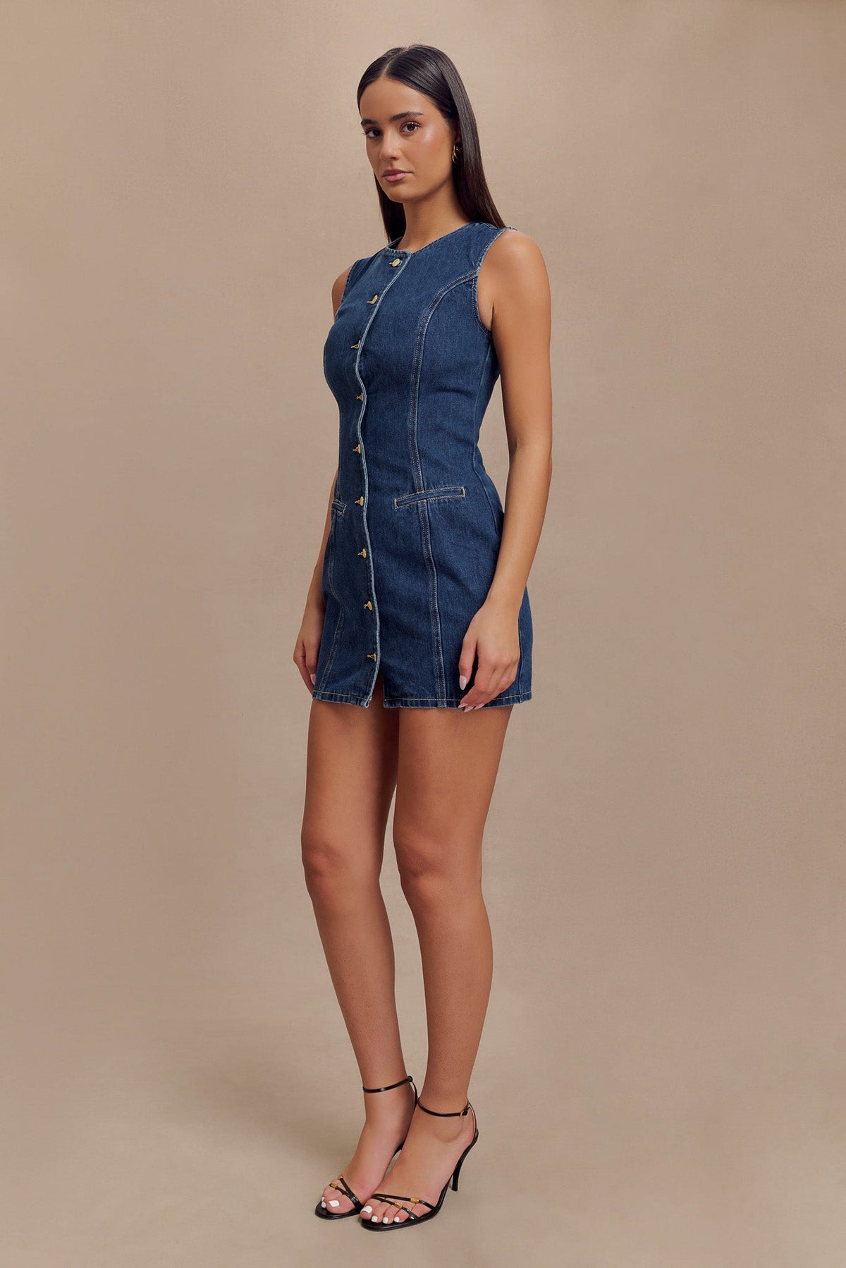 Jane Button Down Denim Mini Dress - Dark Blue #5