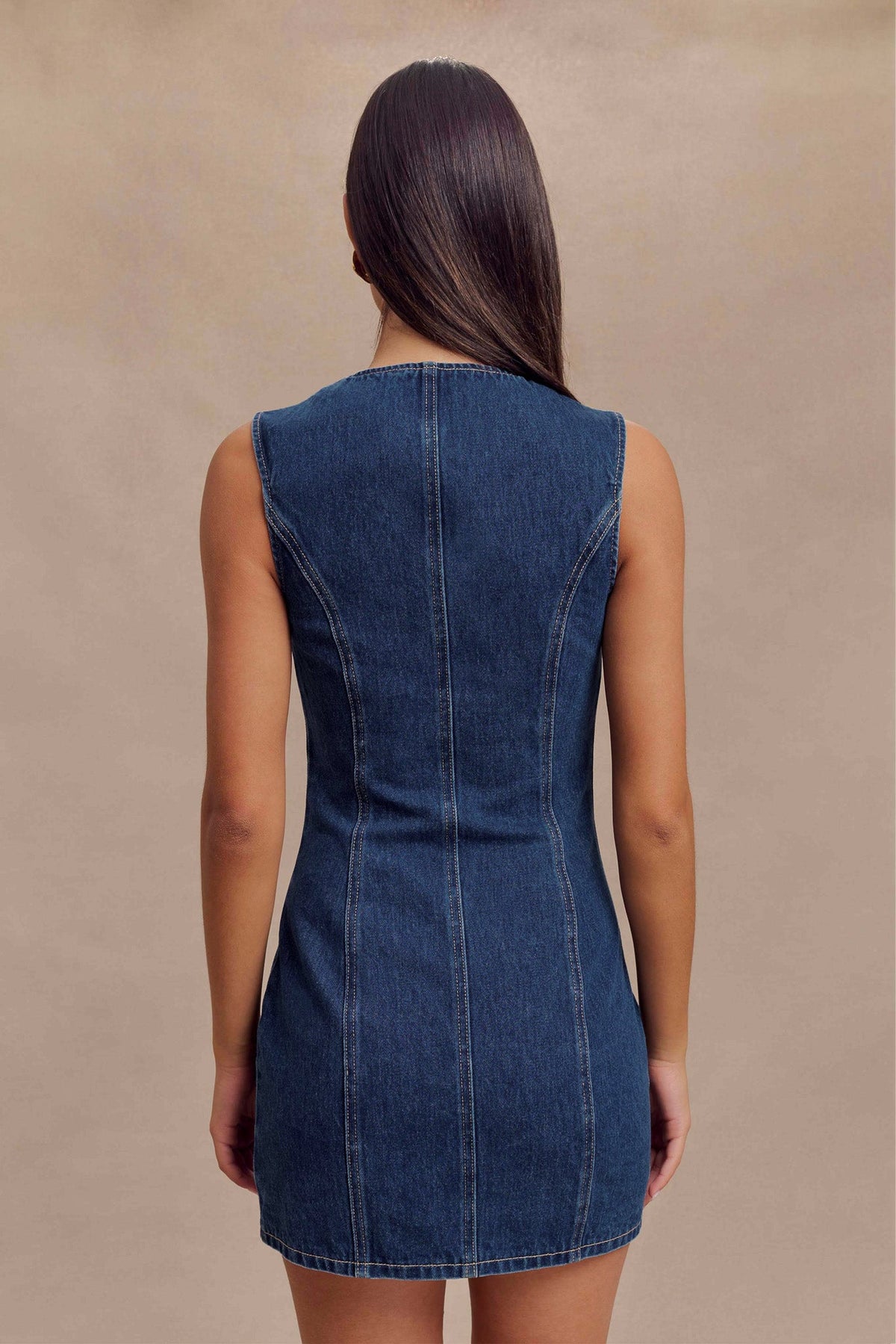 Jane Button Down Denim Mini Dress - Dark Blue #3