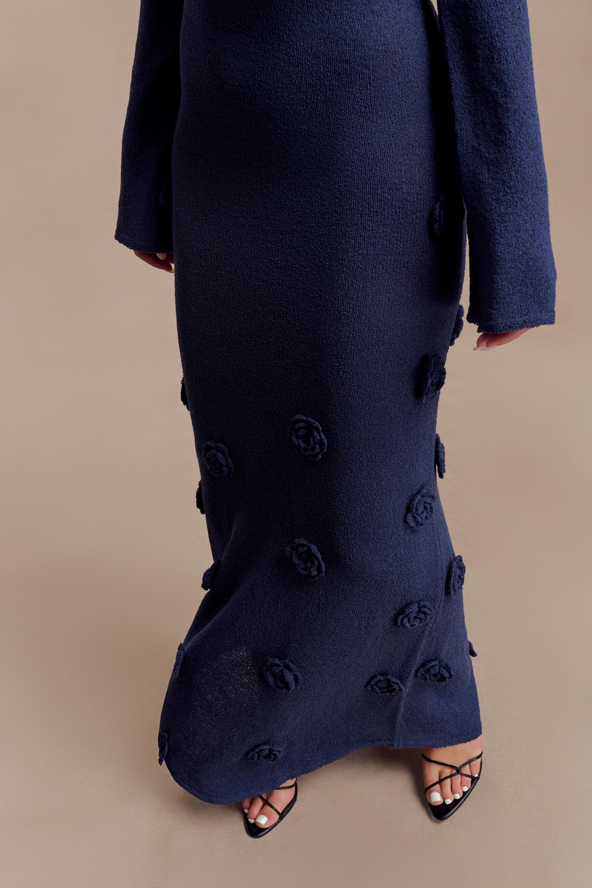 Kiki Off Shoulder Knit Rose Maxi Dress - Navy #5