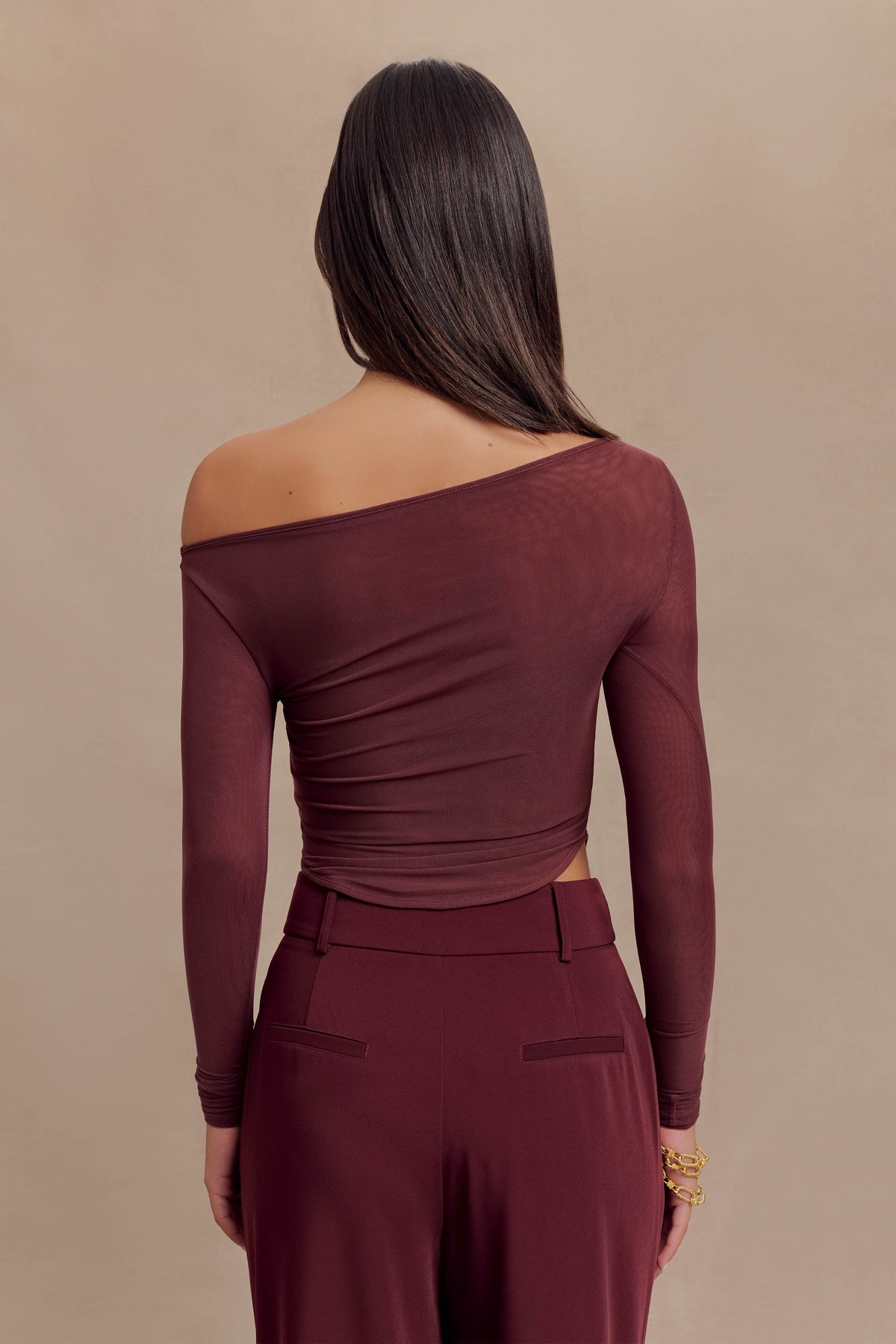 Colette Boat Neck Mesh Top - Mahogany #2