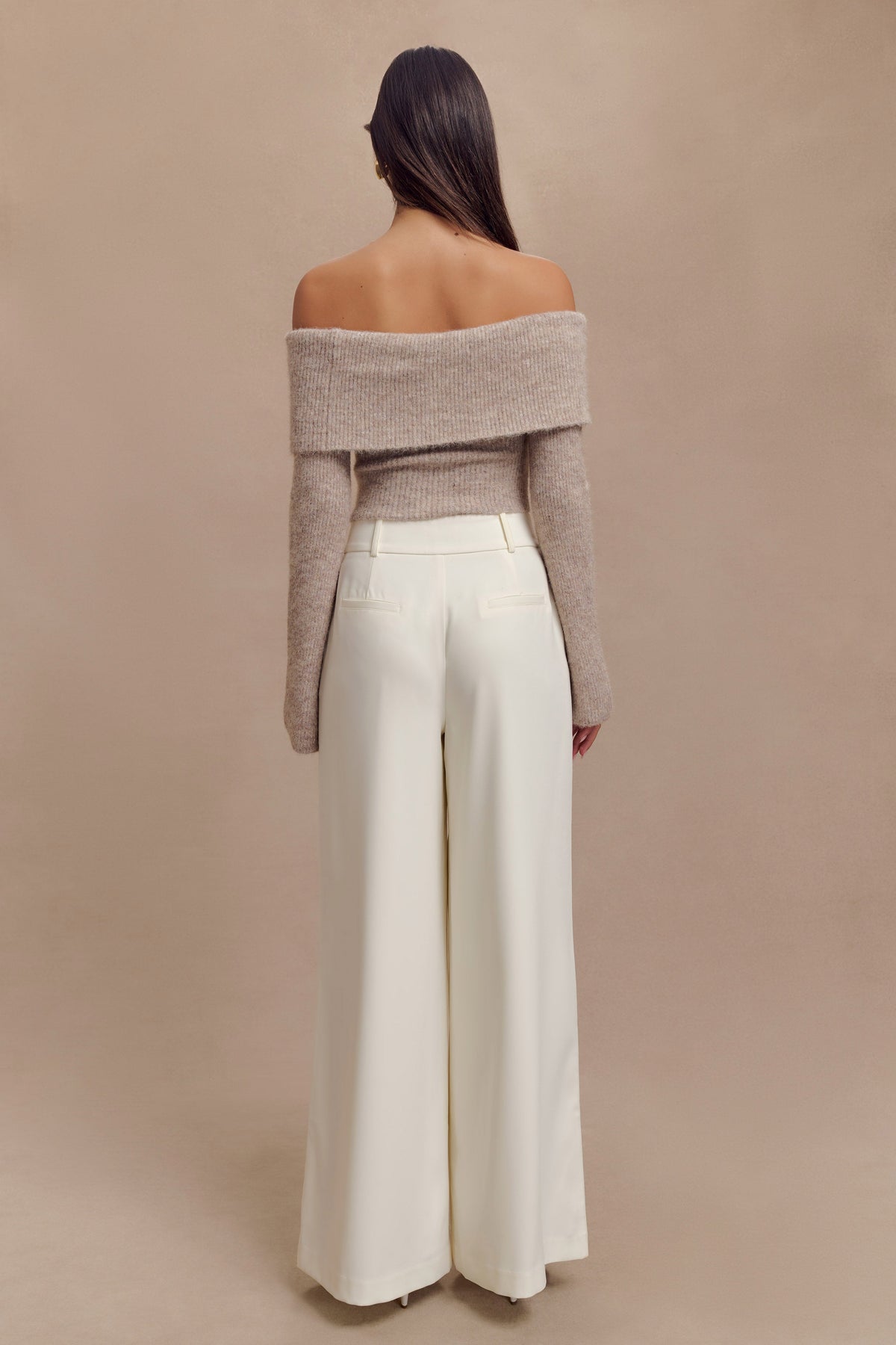 Baxter Off Shoulder Fluffy Knit Top - Taupe #2