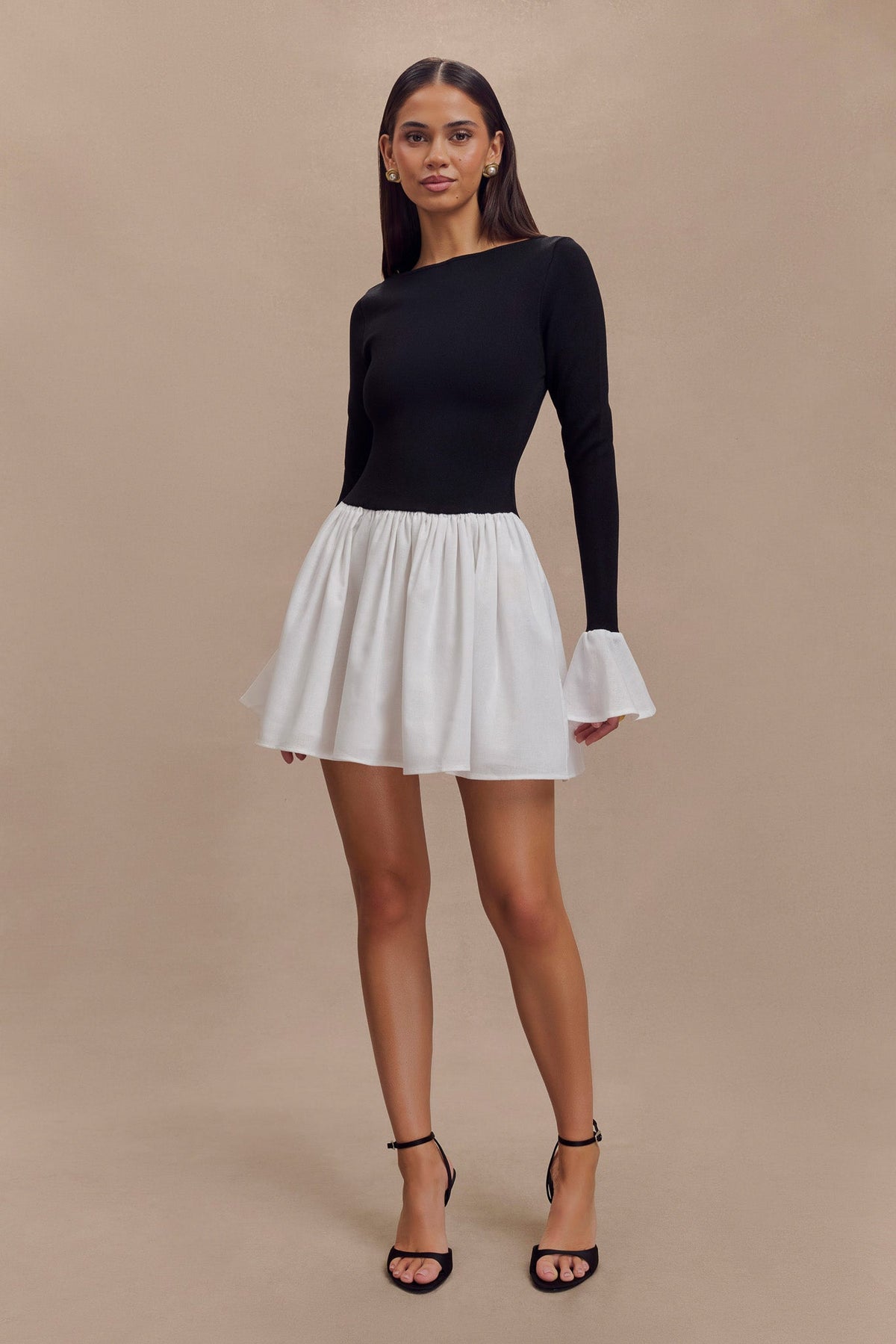 Sansa Knit And Linen Mini Dress - Black & White #3