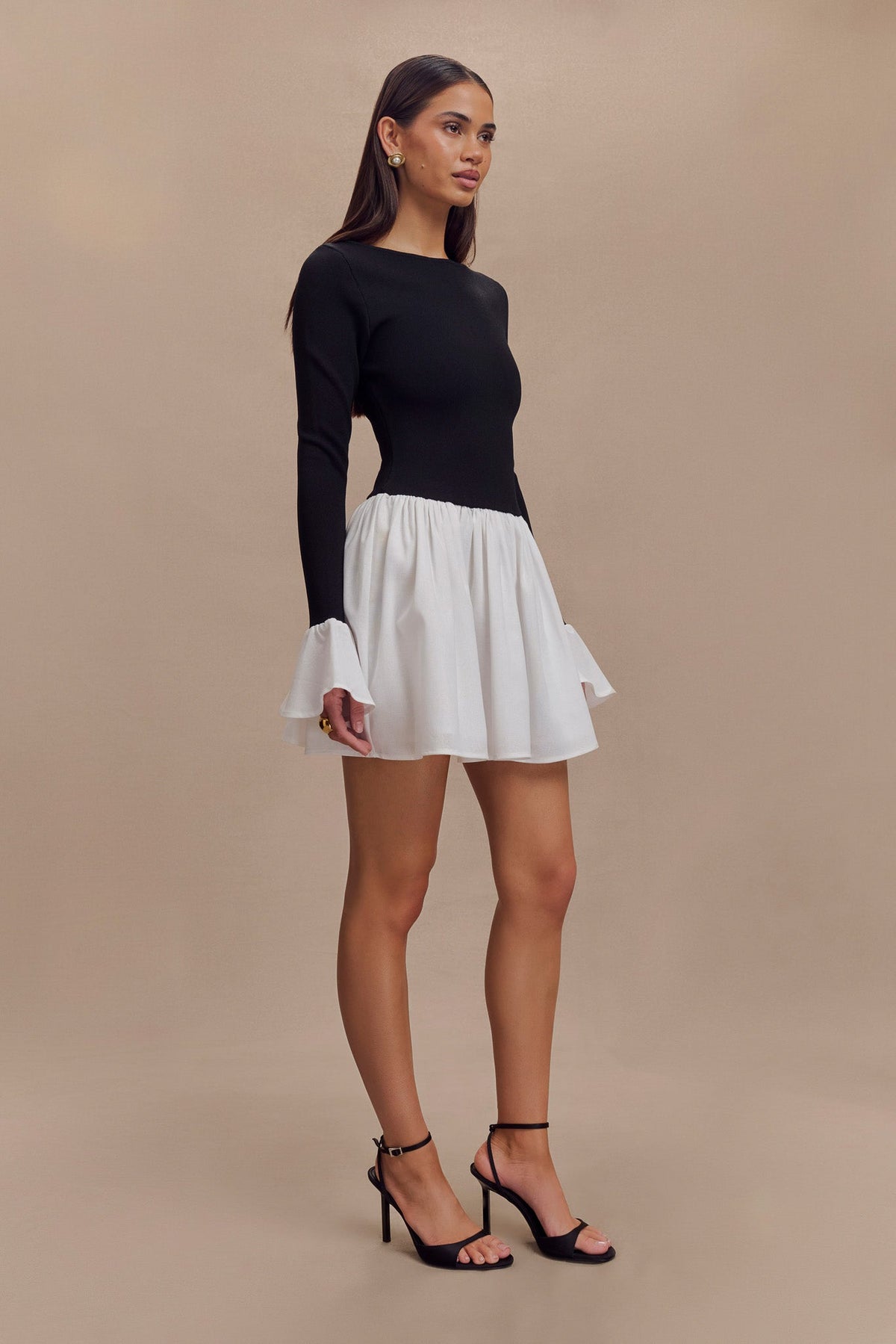 Sansa Knit And Linen Mini Dress - Black & White #5