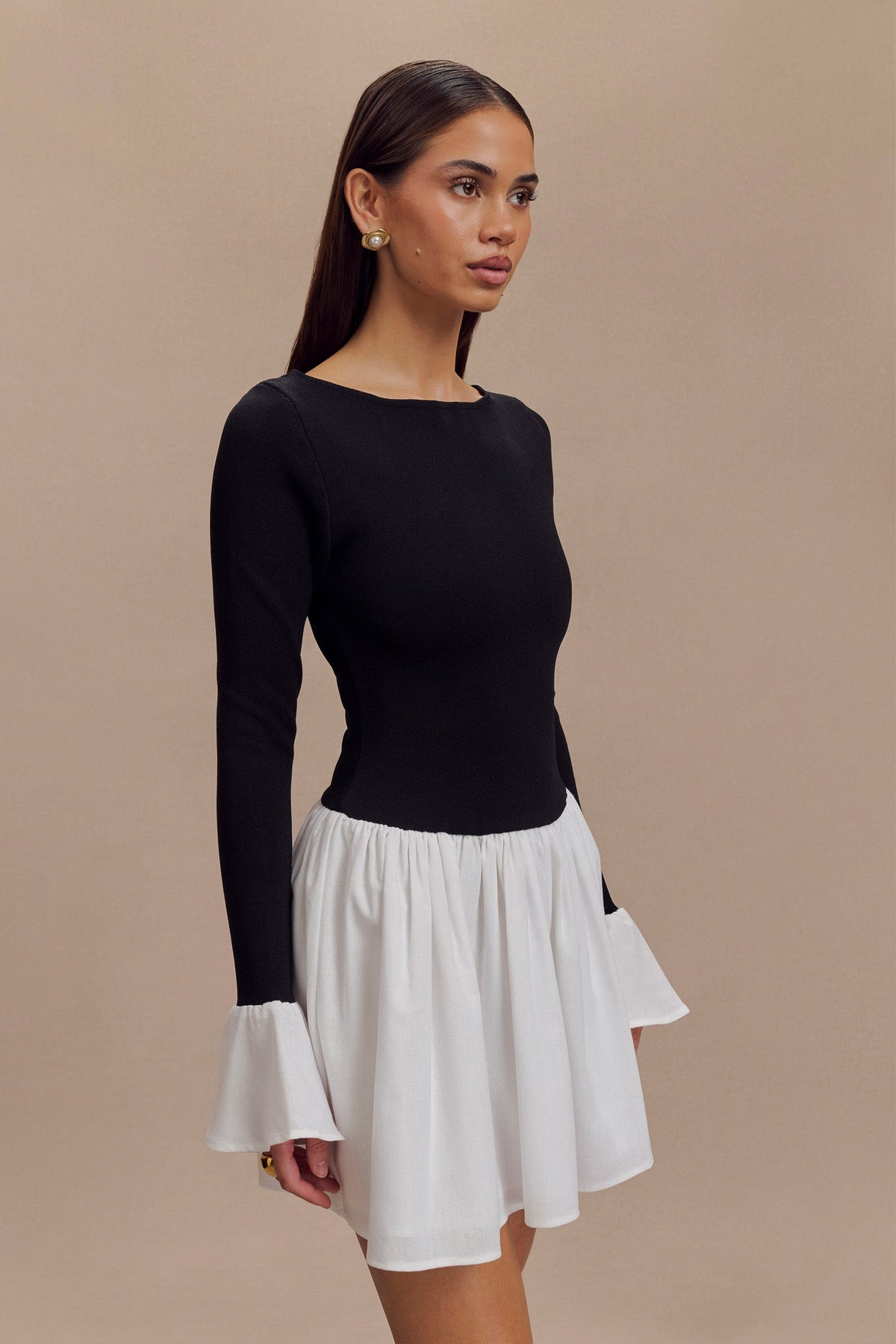 Sansa Knit And Linen Mini Dress - Black & White #7
