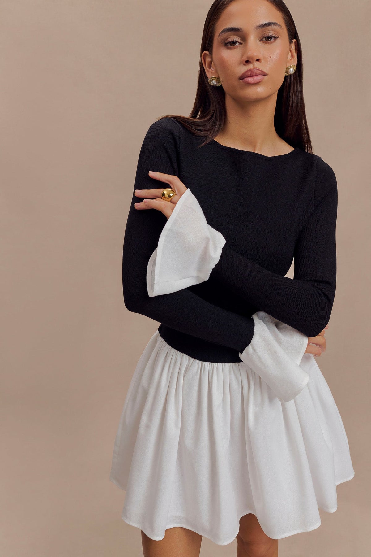 Sansa Knit And Linen Mini Dress - Black & White #6