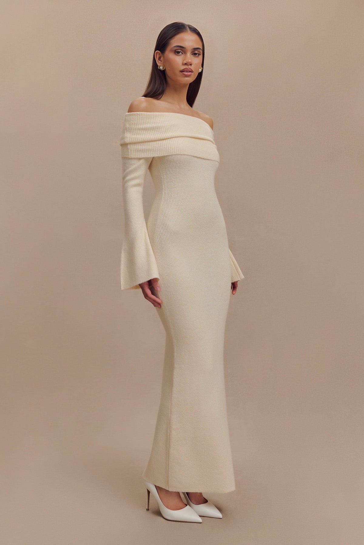 Katherine Off Shoulder Knit Maxi Dress - Ivory #6
