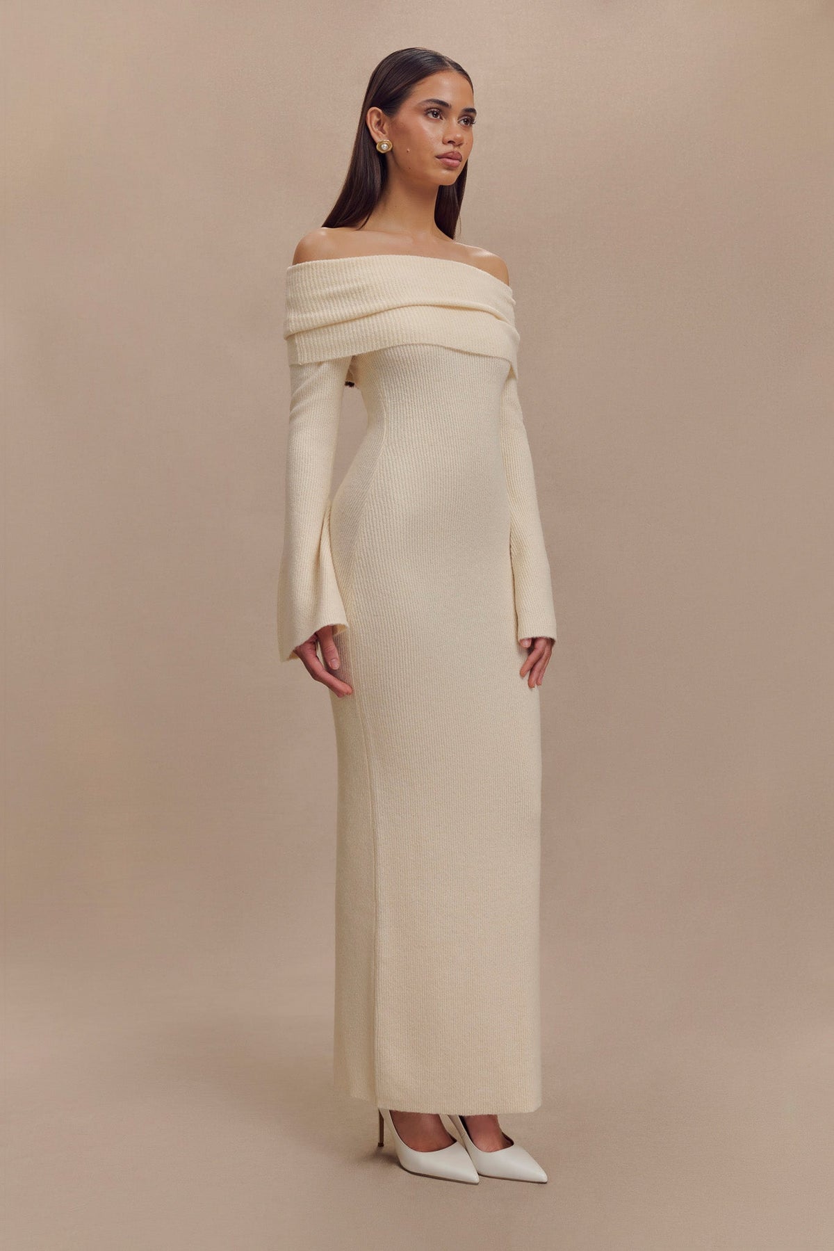 Katherine Off Shoulder Knit Maxi Dress - Ivory #4