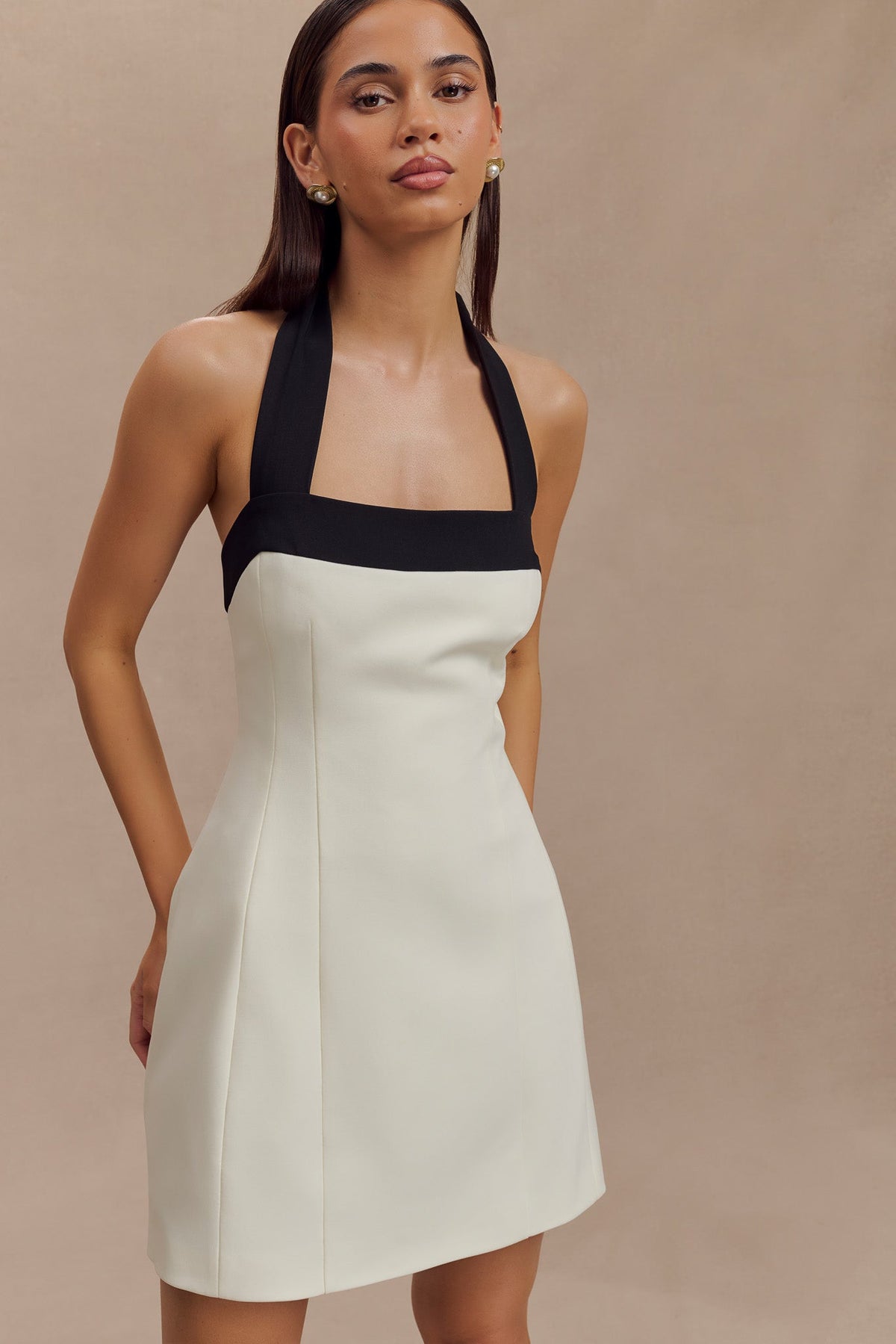 Cara Contrast Suiting Mini Dress - Black/White #5