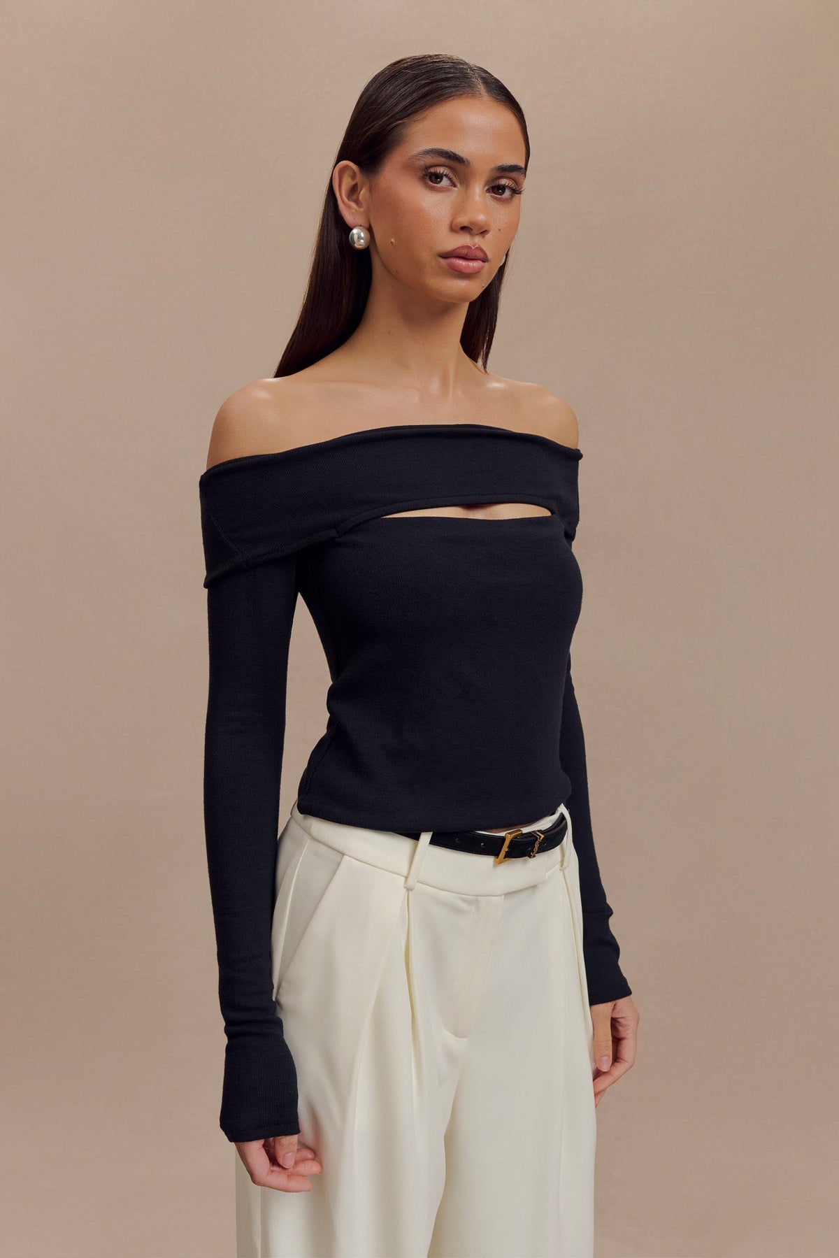 Briah Cut Out Modal Long Sleeve Top - Black #6