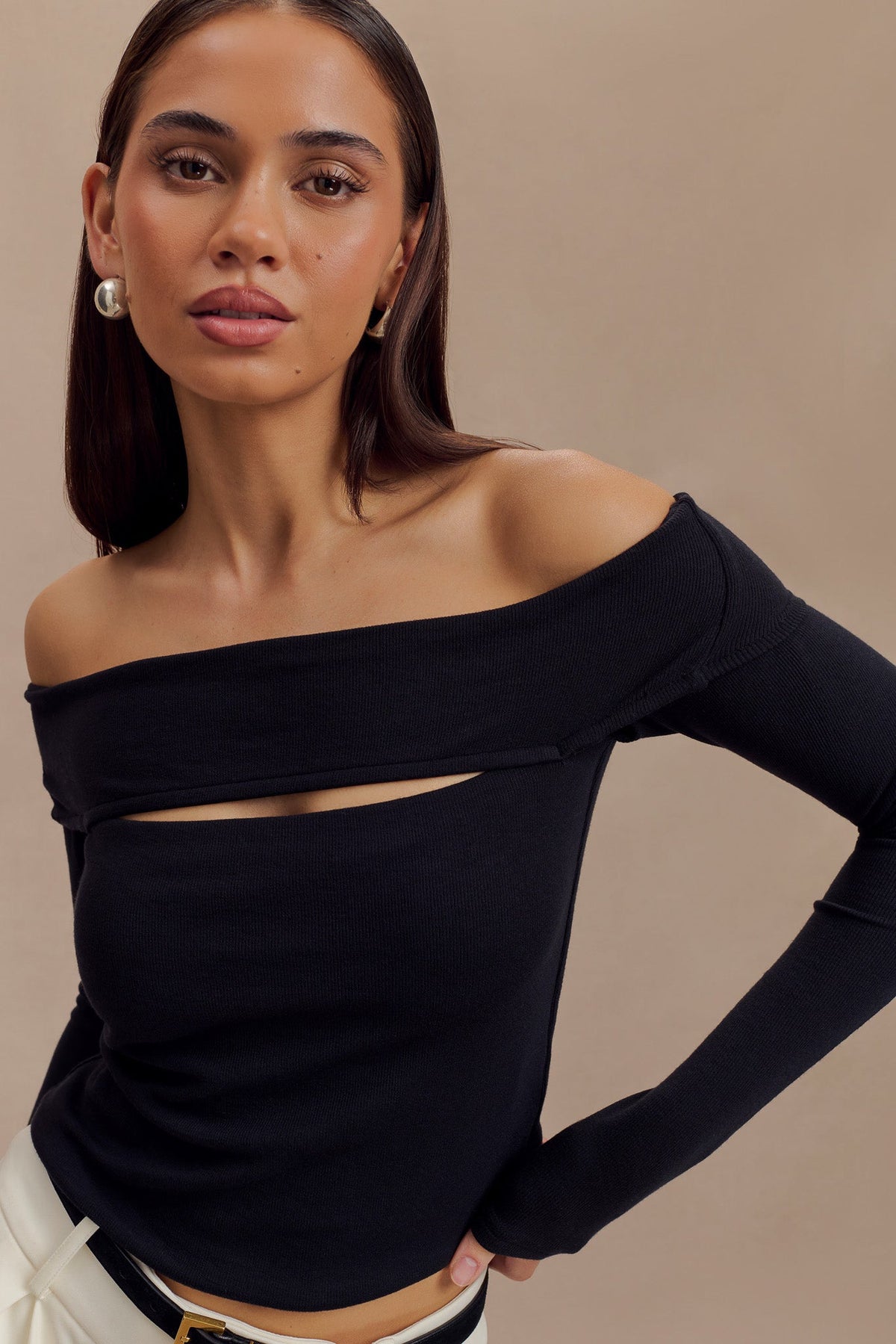 Briah Cut Out Modal Long Sleeve Top - Black #4