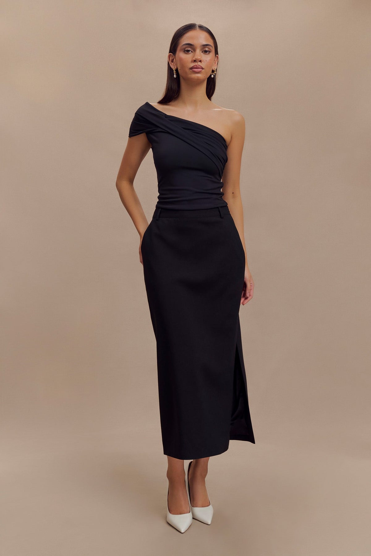 Solene One Shoulder Recycled Nylon Twist Top - Black #4