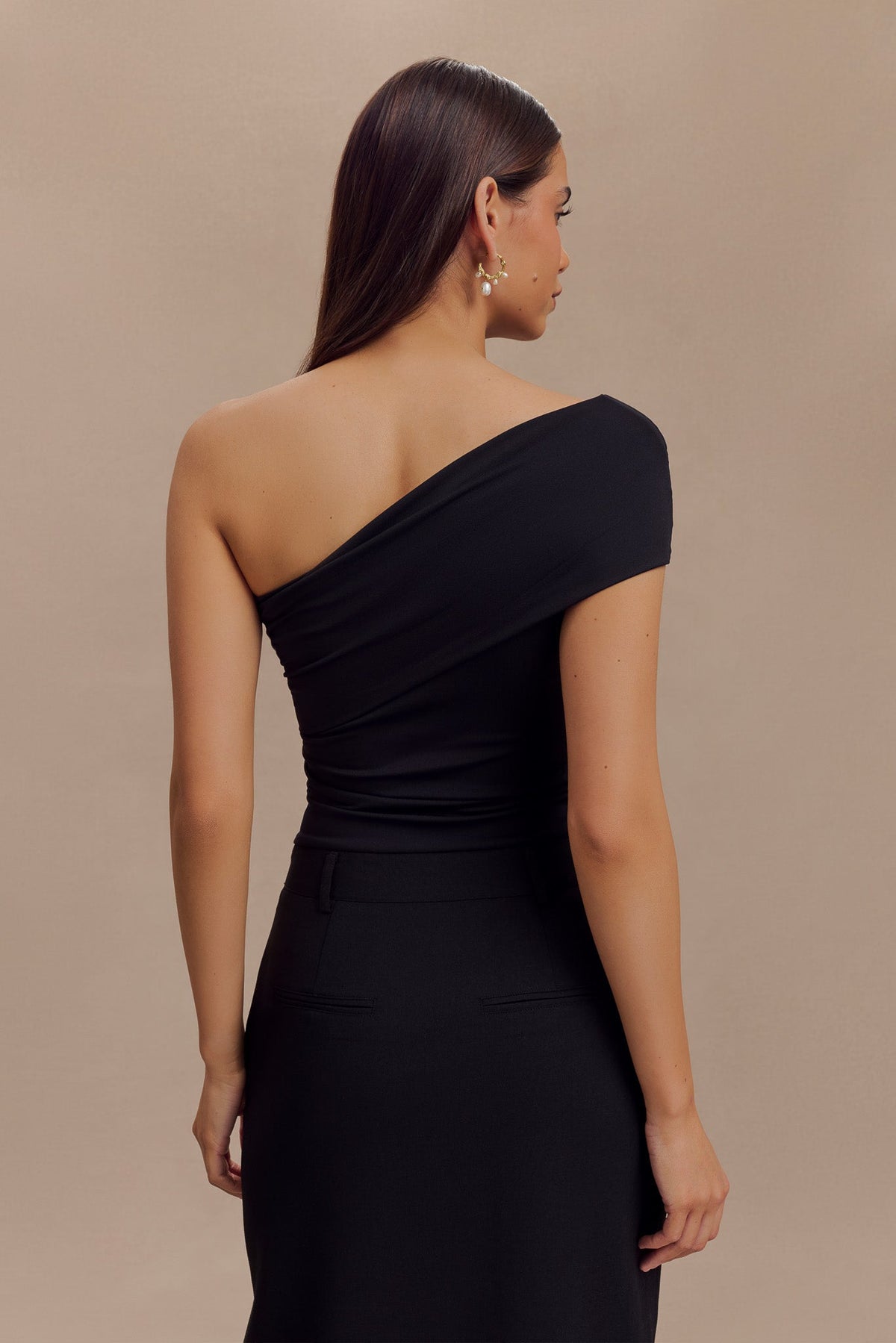Solene One Shoulder Recycled Nylon Twist Top - Black #3