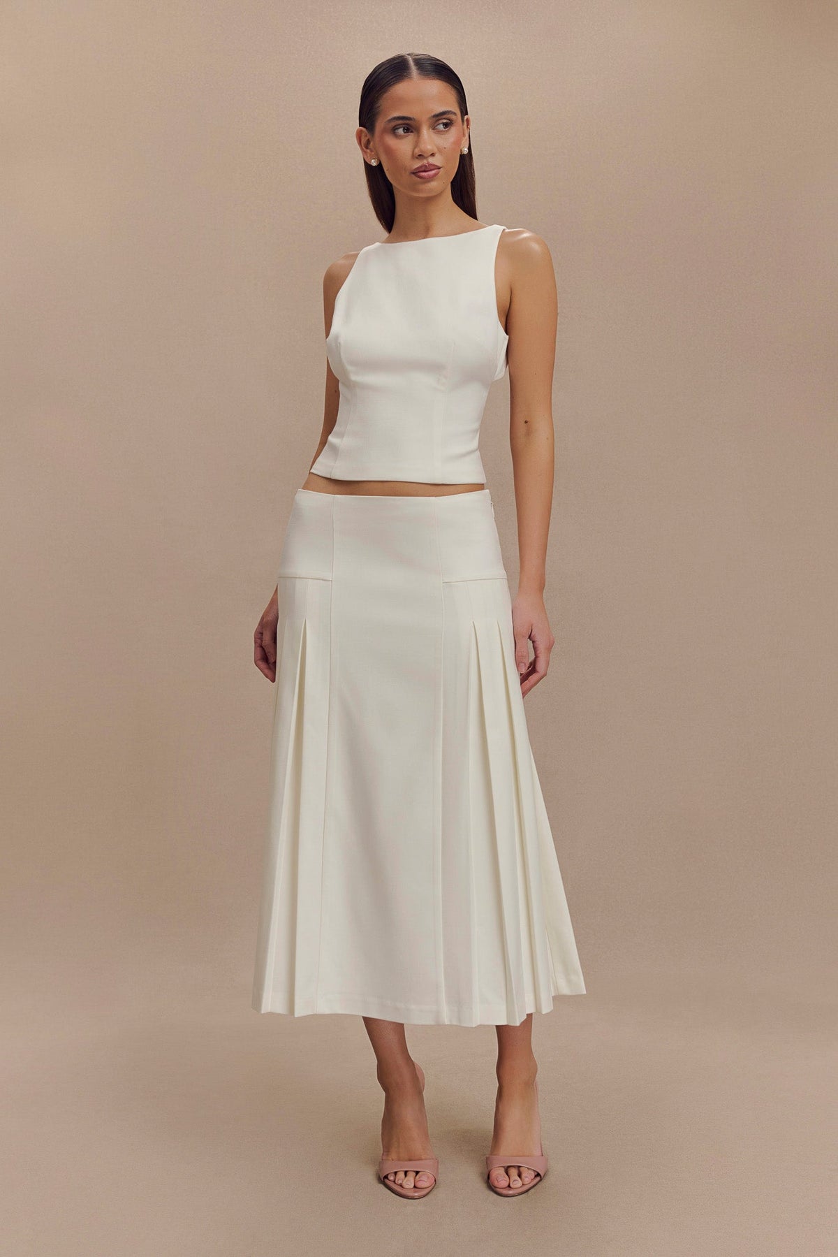 Brigette Boat Neck Longline Top - Ivory