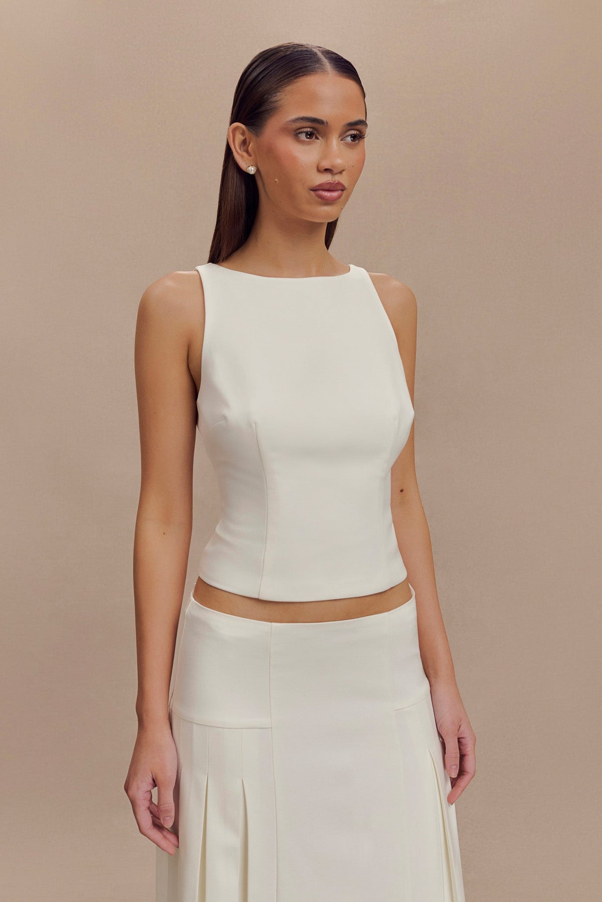 Brigette Boat Neck Longline Top - Ivory #5