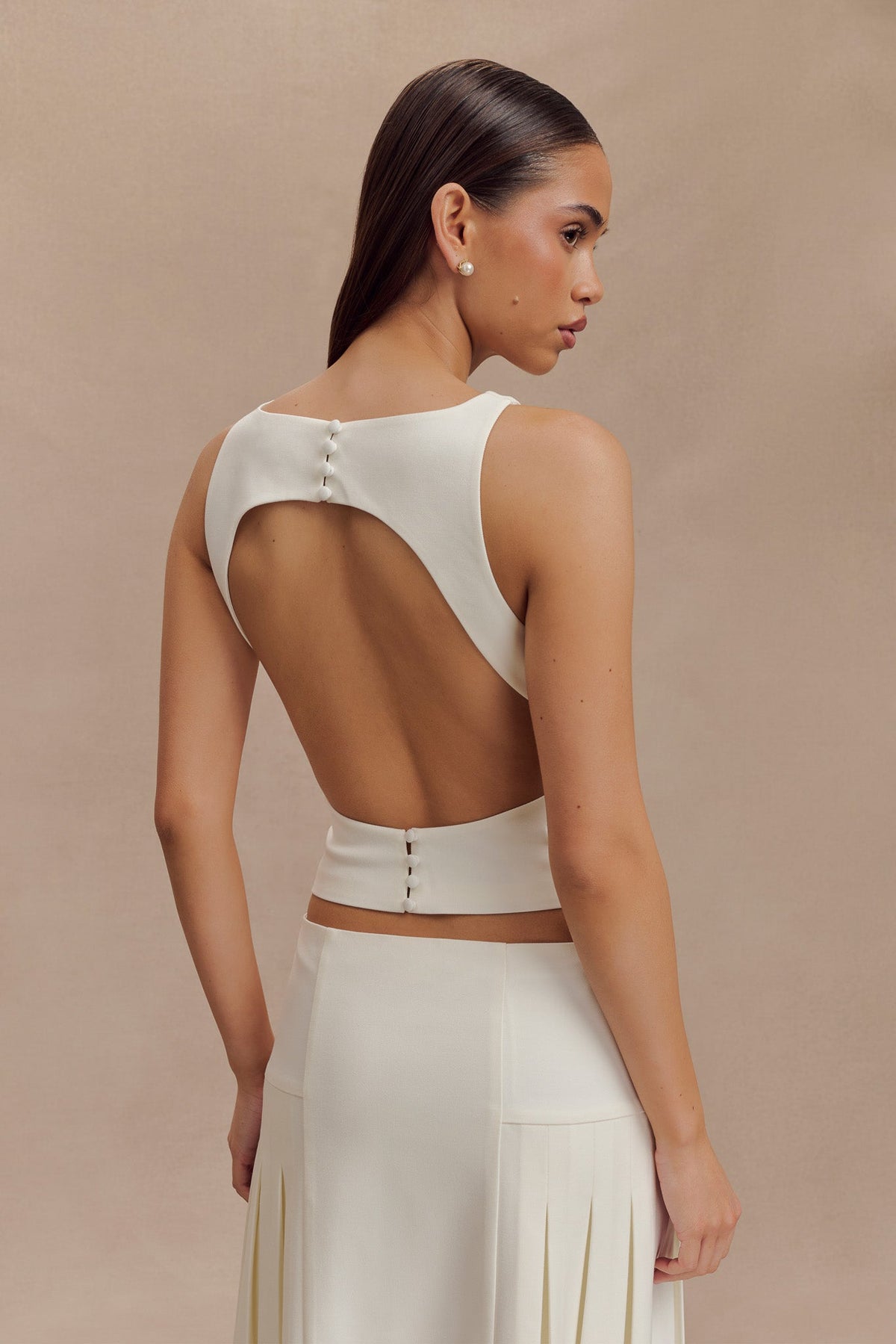 Brigette Boat Neck Longline Top - Ivory #3