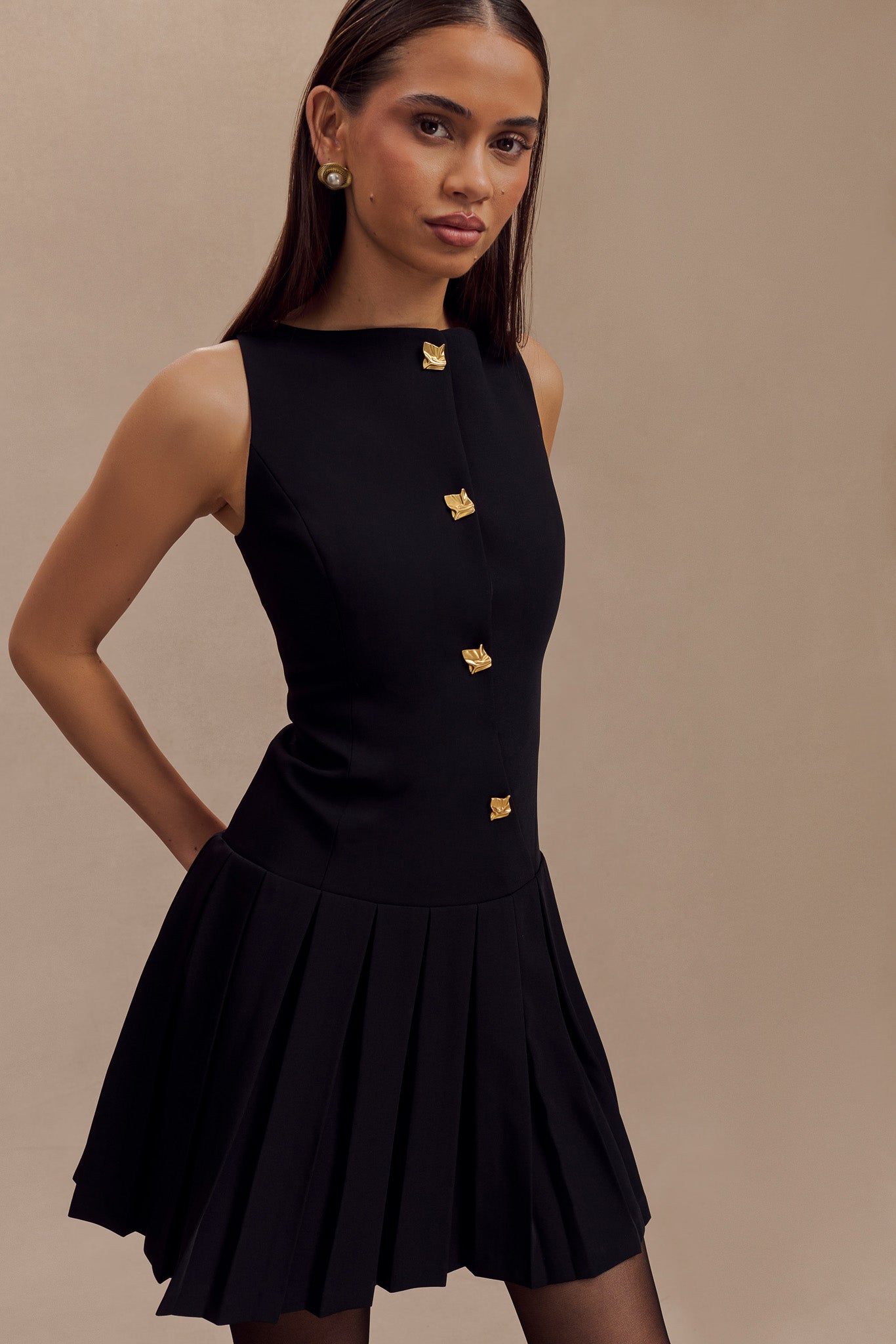 Mackenzie Sleeveless Pleated Mini Dress - Black #7