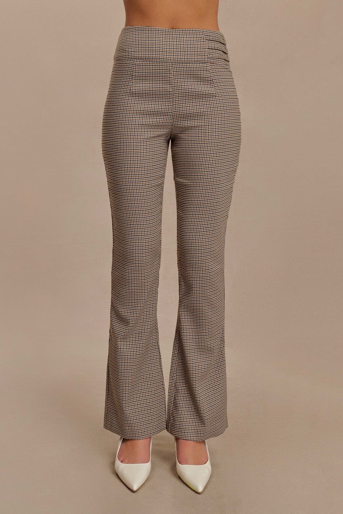 Sweeney Mid Rise Buckle Straight Leg Pant - Tan Check #2