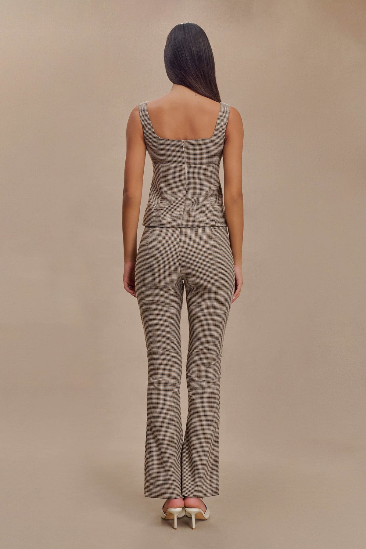 Sweeney Mid Rise Buckle Straight Leg Pant - Tan Check #6