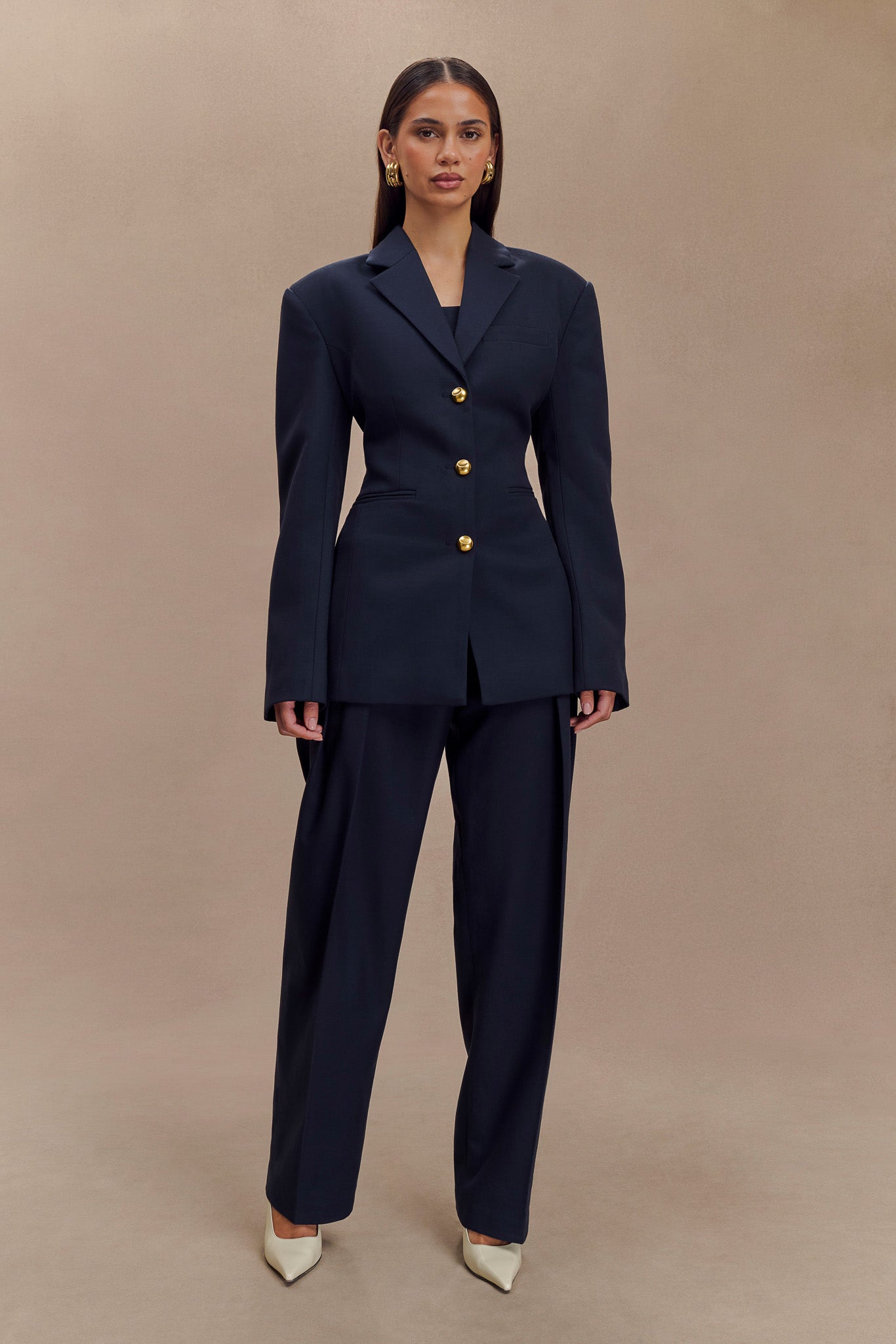 Penelope Pleated High Waisted Pants - Dark Navy #3