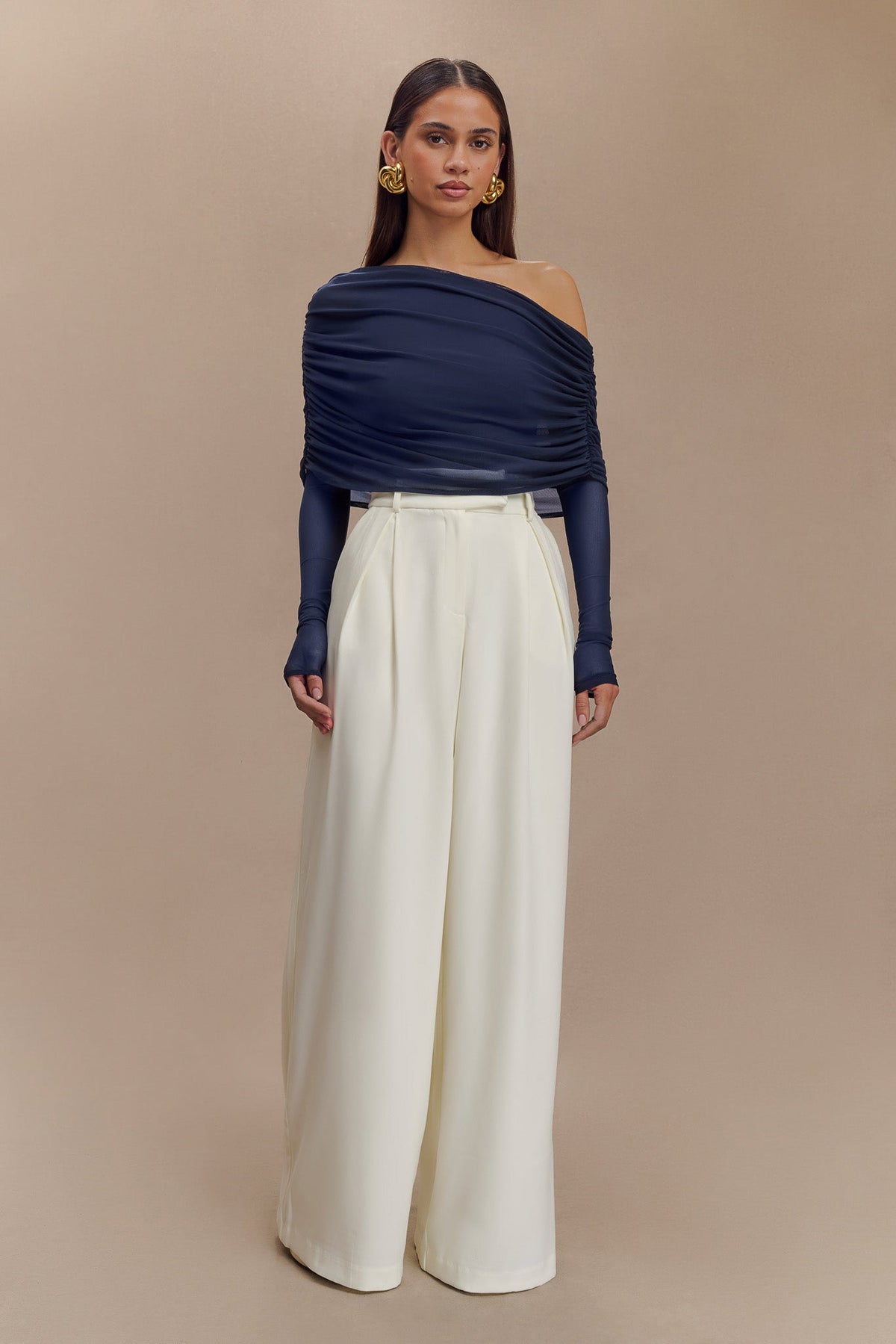 Everly Sheer Mesh Off Shoulder Top - Dark Navy #3