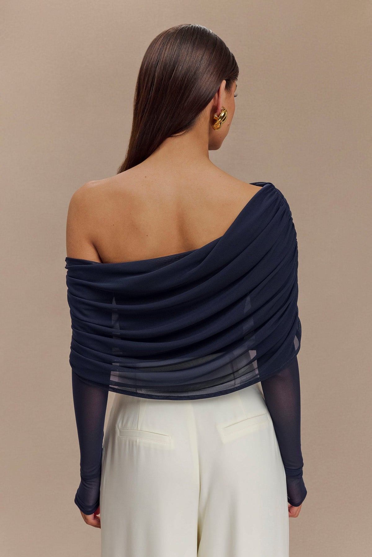 Everly Sheer Mesh Off Shoulder Top - Dark Navy #2