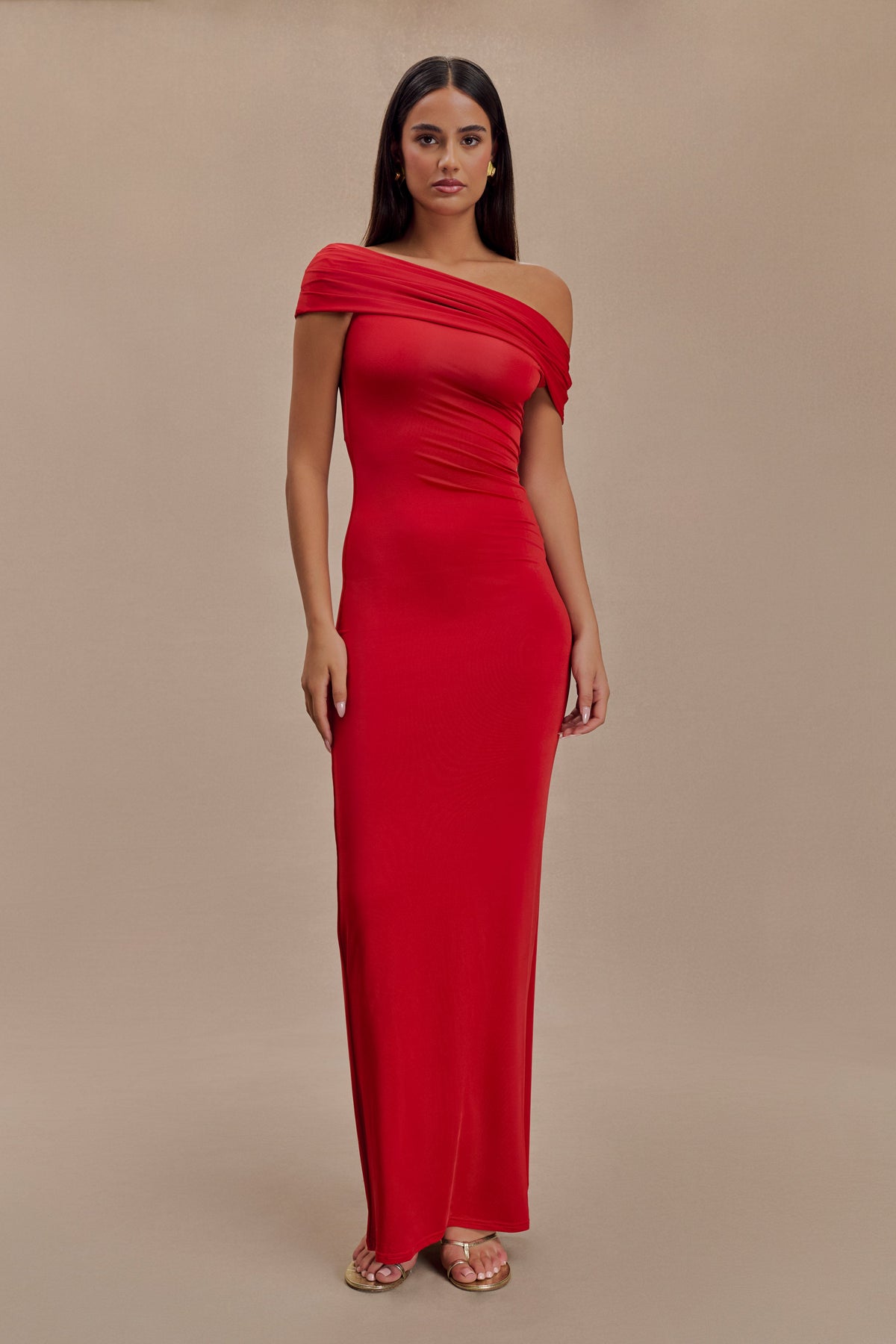Cassandra Off Shoulder Slinky Maxi Dress - Red #7