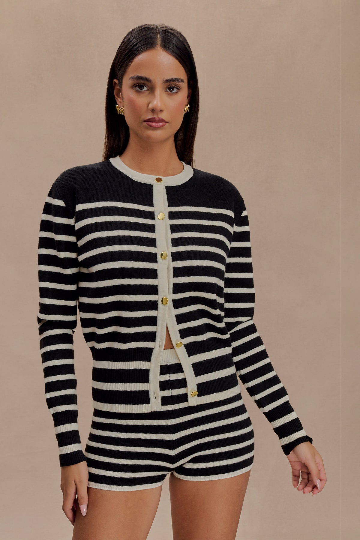 Talia Stripe Knit Cardigan - Black/White #3