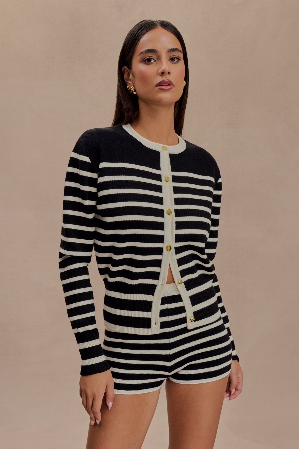 Talia Stripe Knit Cardigan - Black/White #9