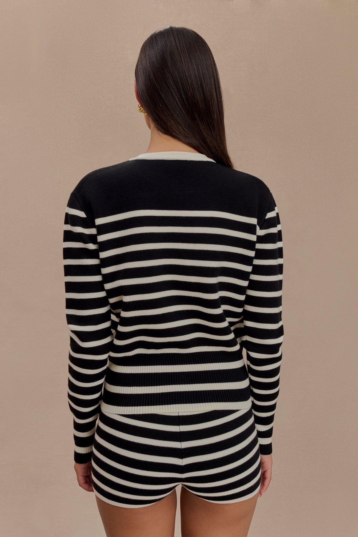 Talia Stripe Knit Cardigan - Black/White #4