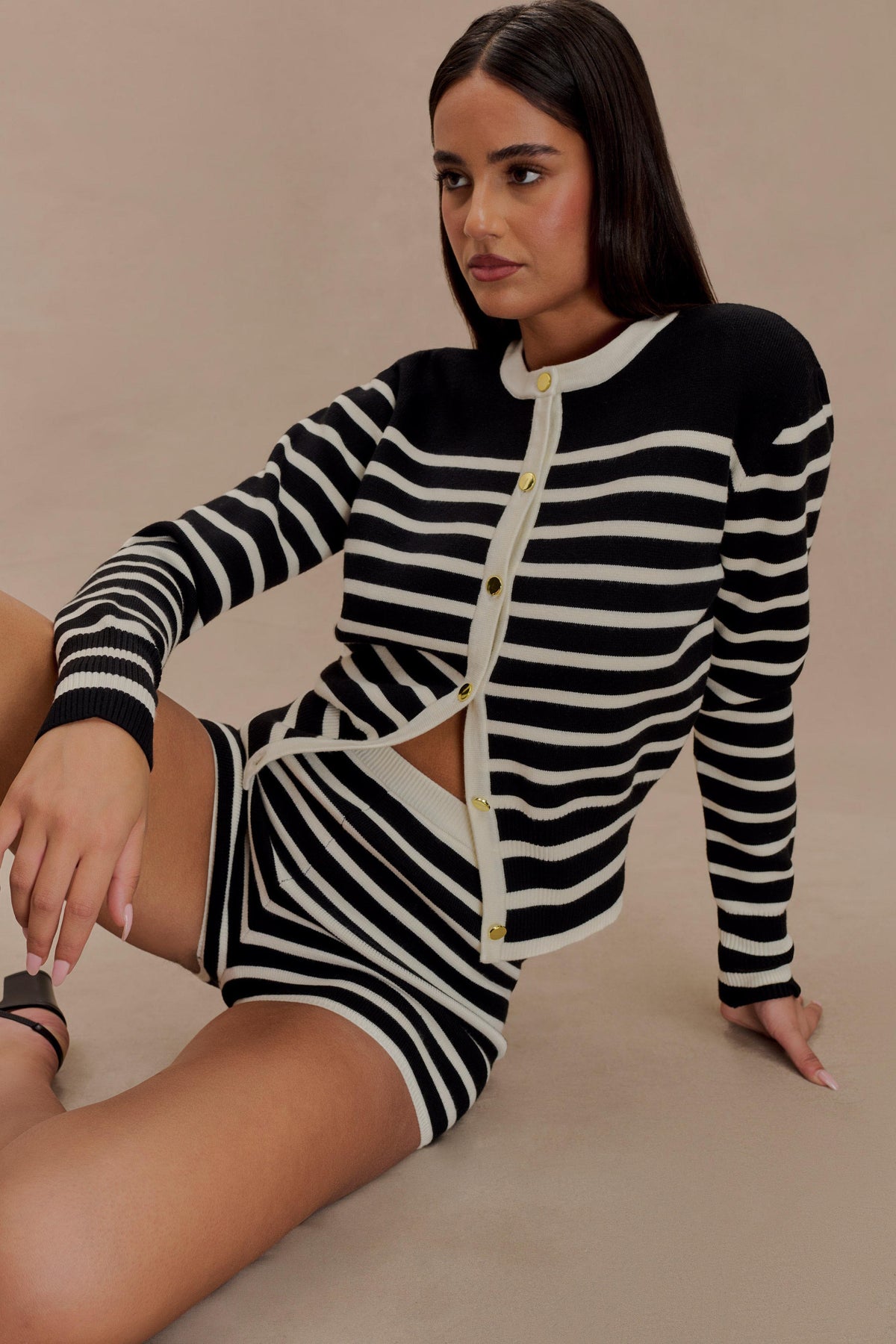 Talia Stripe Knit Cardigan - Black/White #8
