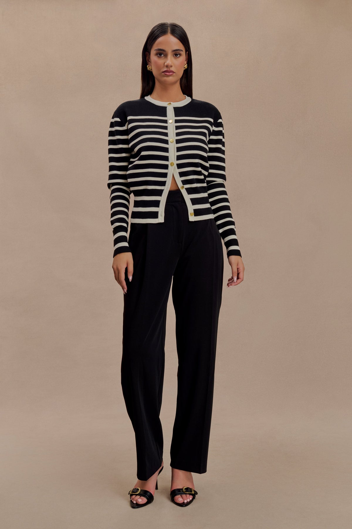 Talia Stripe Knit Cardigan - Black/White