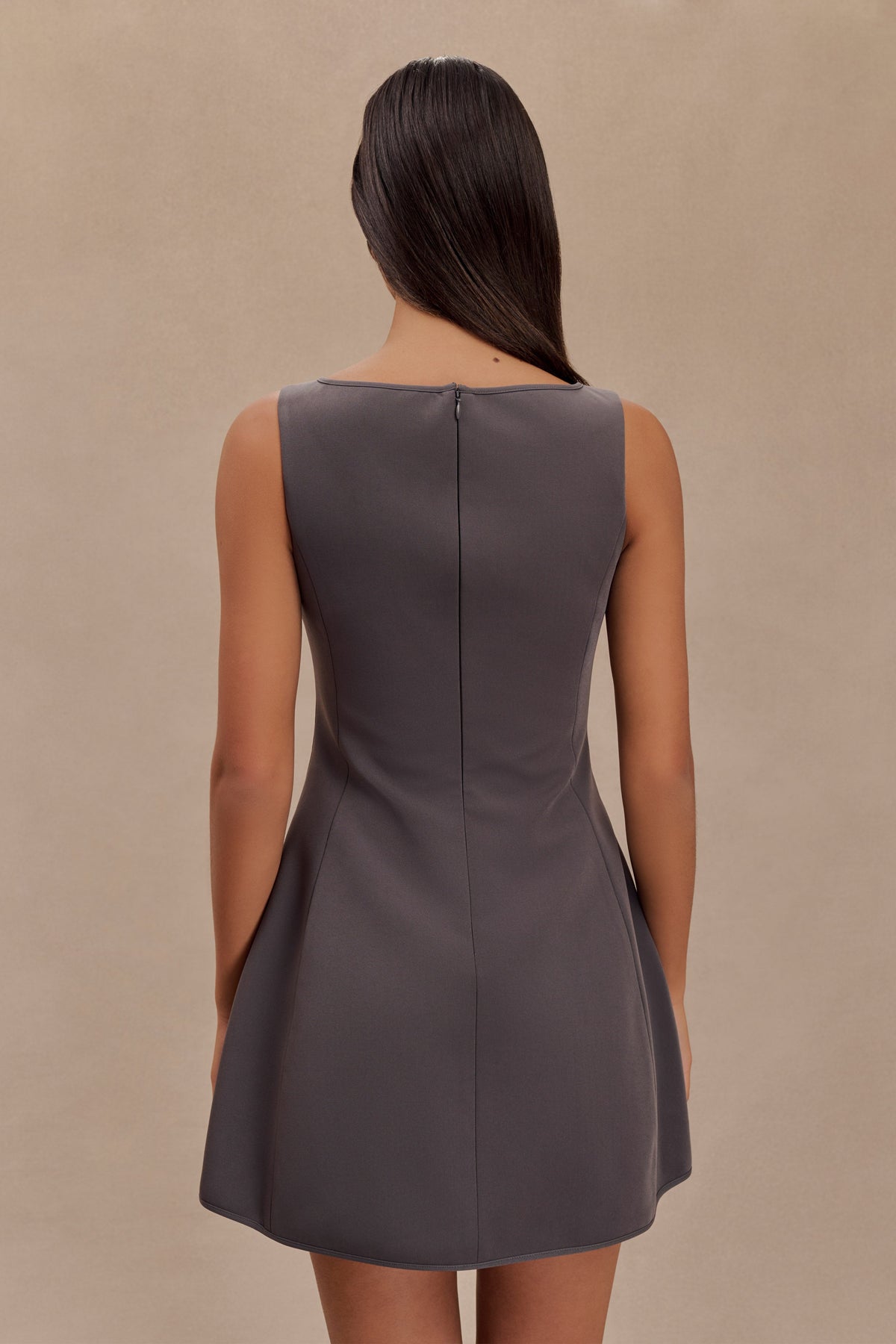 Evanna Sleeveless Suiting Mini Dress - Charcoal Grey #2