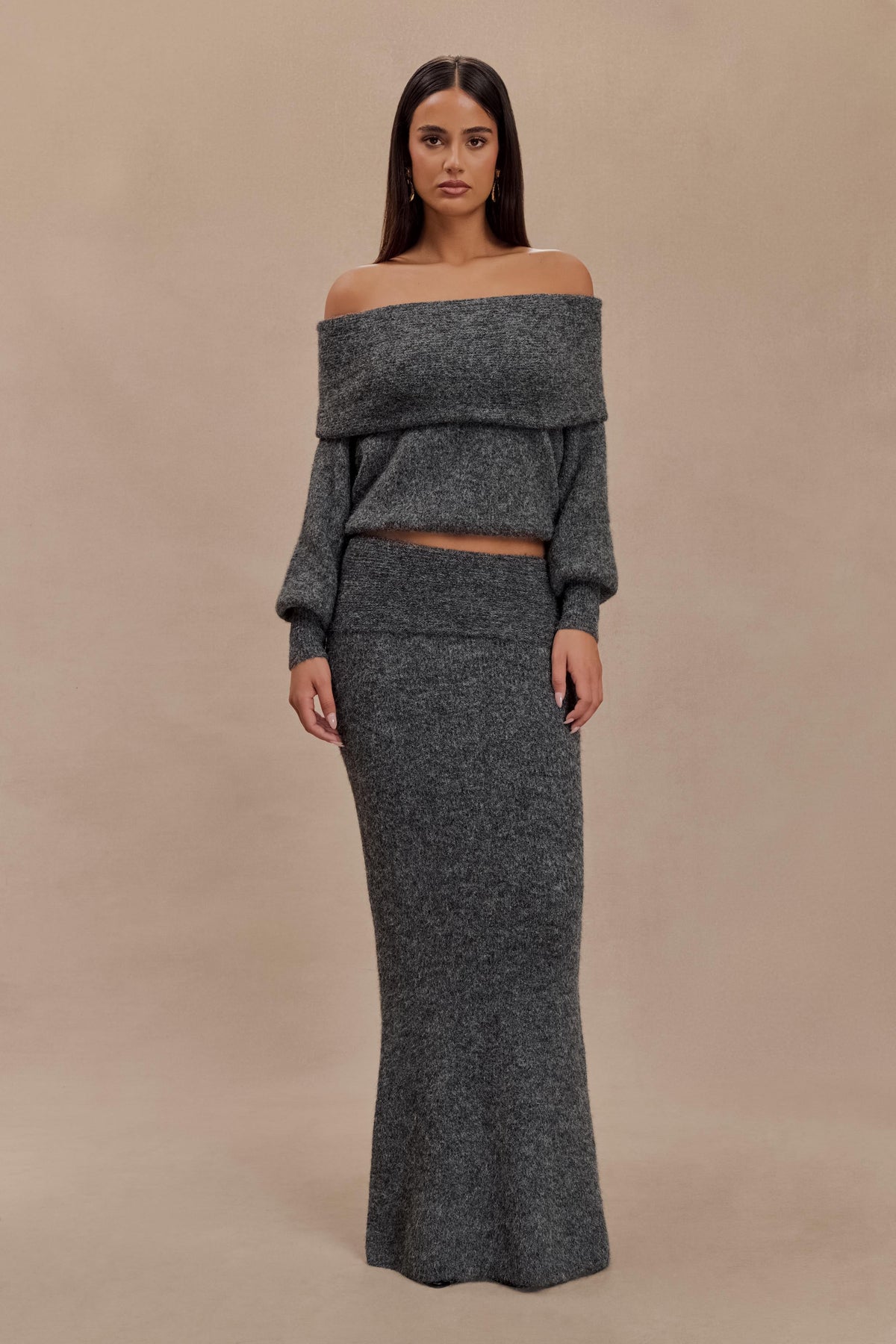 Charlotte Knit Maxi Skirt With Overlay - Charcoal #6