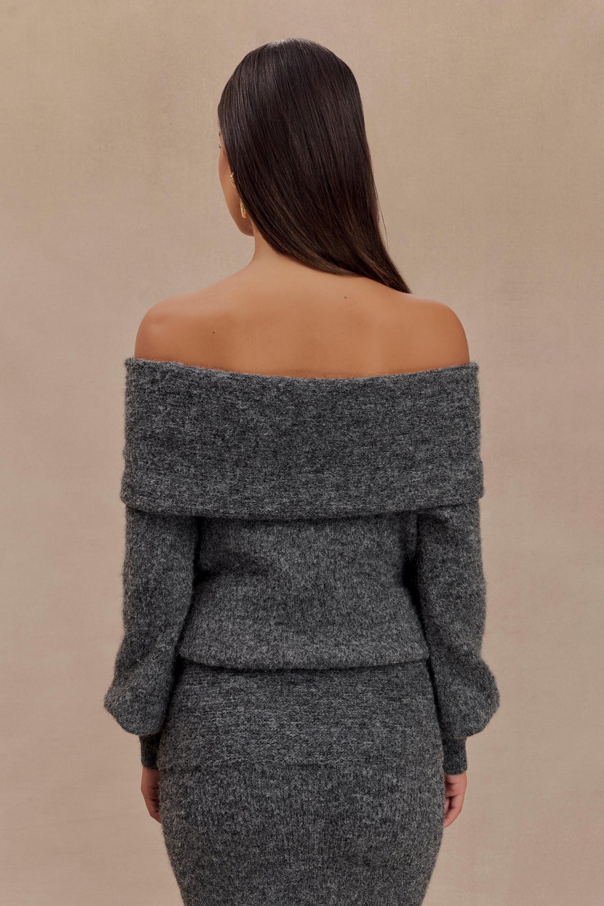 Charlotte Off Shoulder Knit Long Sleeve Top - Charcoal Marle #2