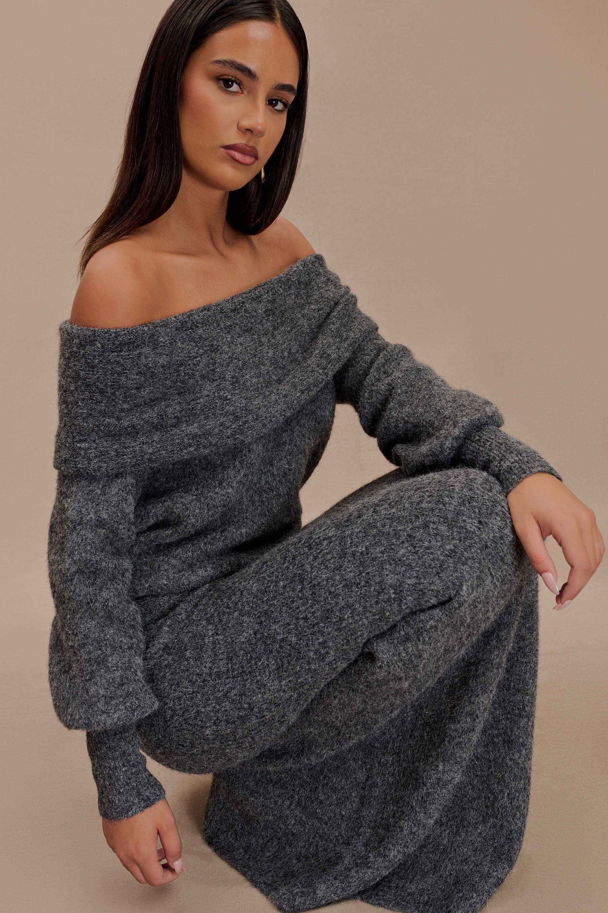 Charlotte Knit Maxi Skirt With Overlay - Charcoal #5