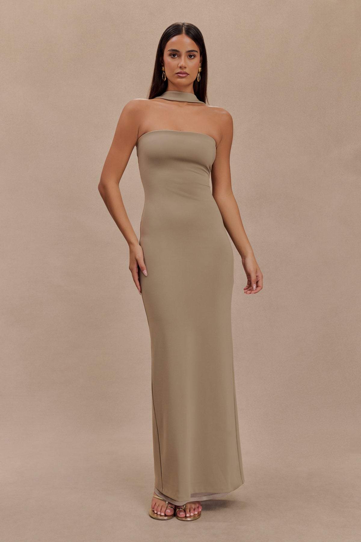 Velma Halter Collar Maxi Dress - Mushroom #5
