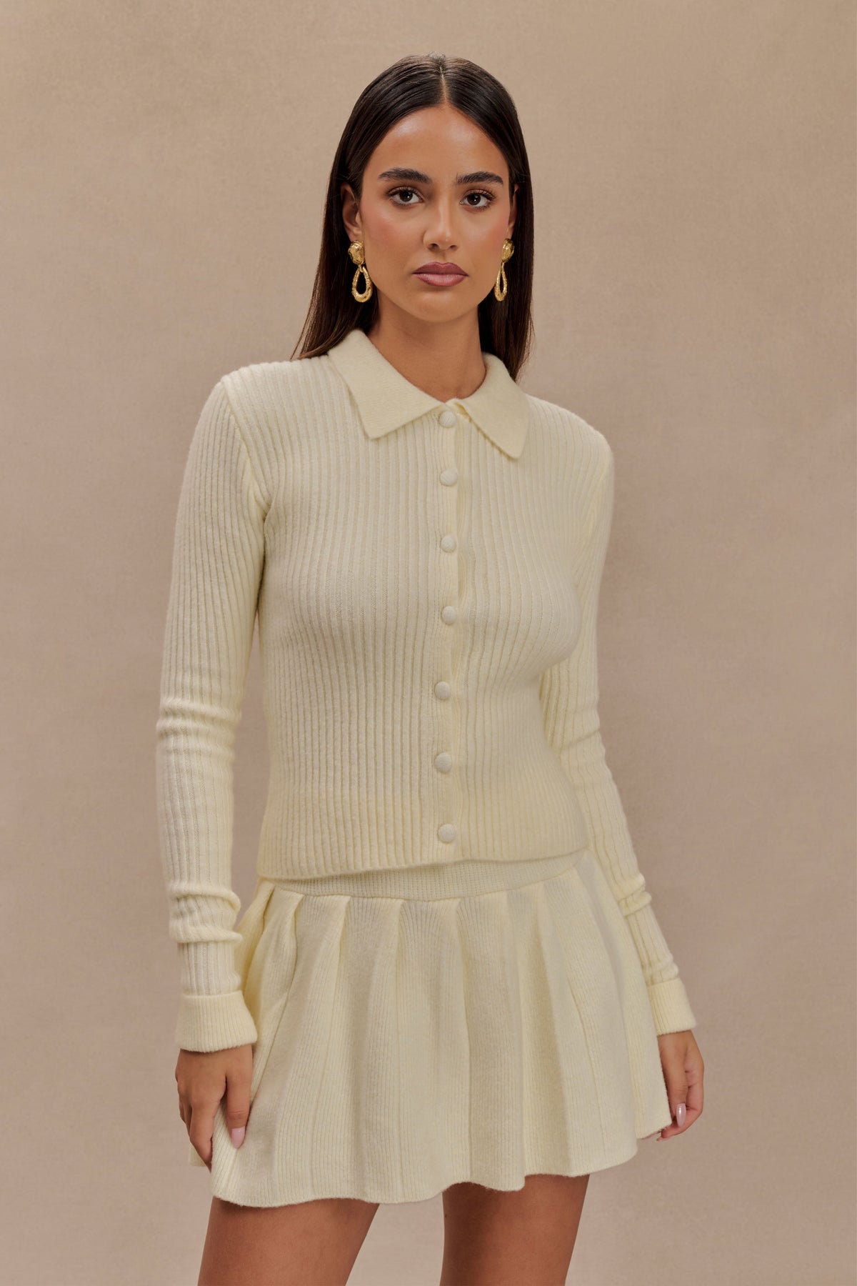 Erin Long Sleeve Button Cardigan - Ivory Marle #3