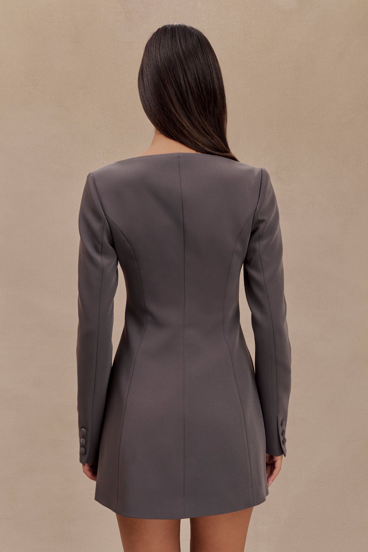 Jolie Boat Neck Suiting Mini Dress - Charcoal Grey #5