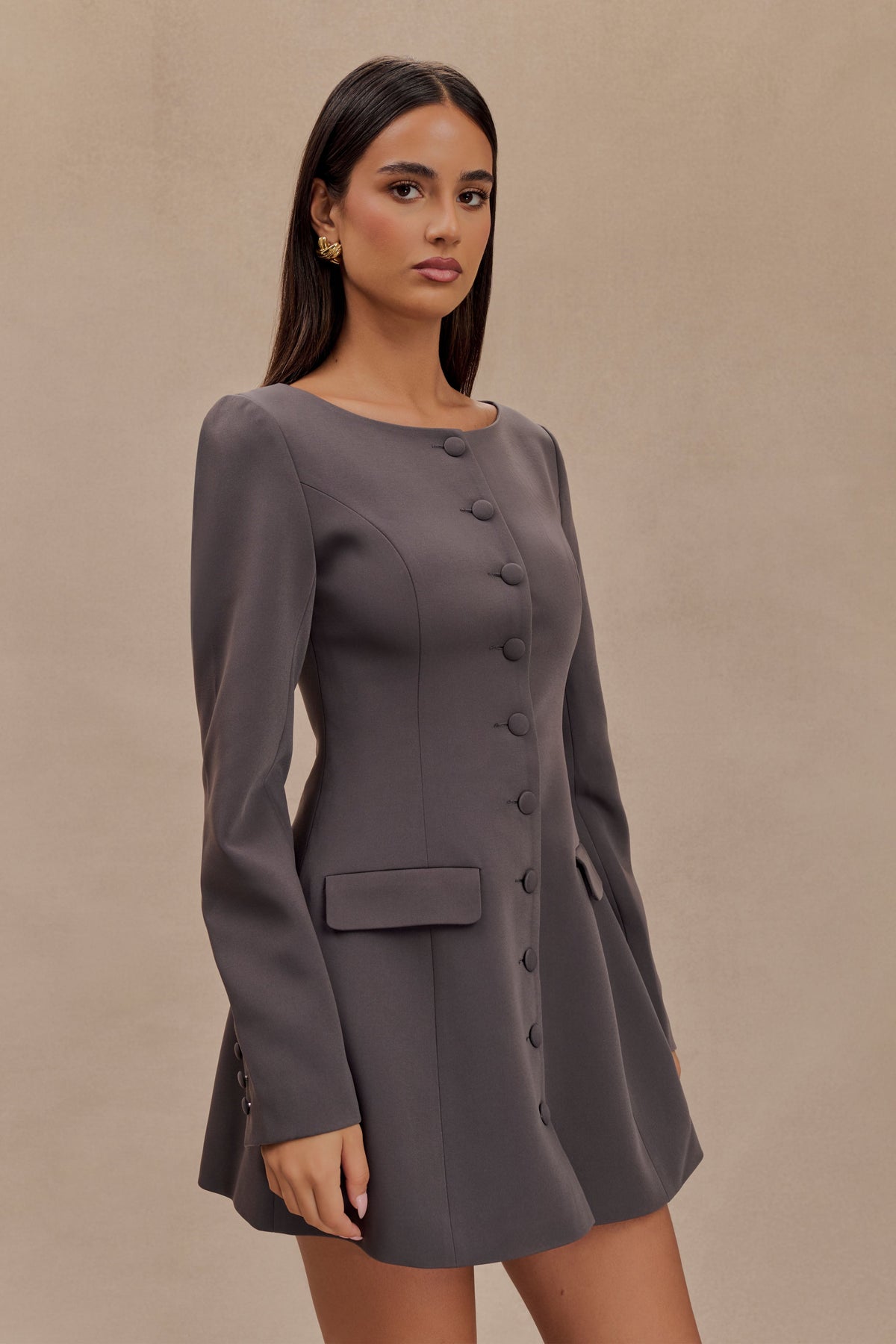 Jolie Boat Neck Suiting Mini Dress - Charcoal Grey #8