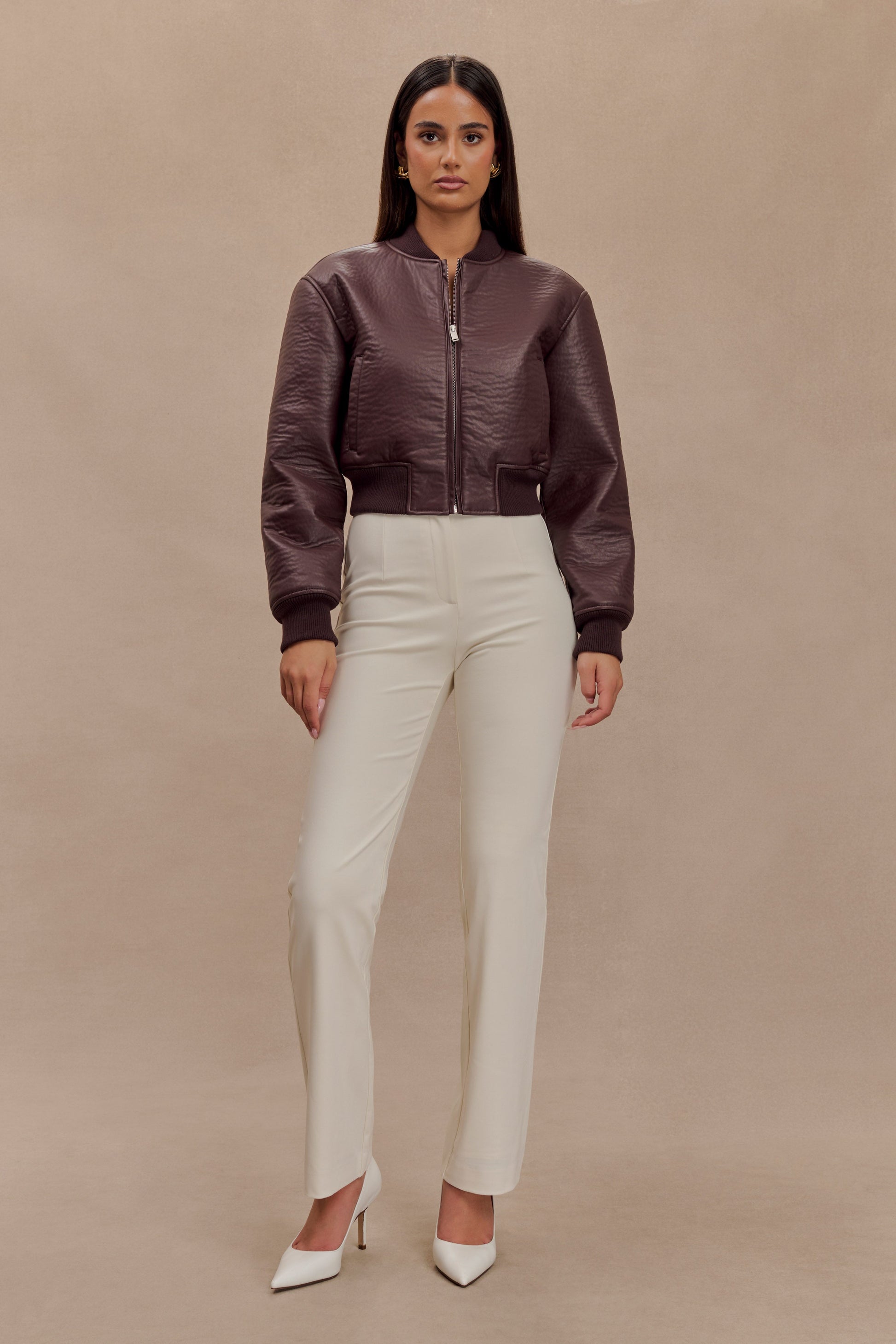 Codi Faux Leather Bomber Jacket - Merlot #6