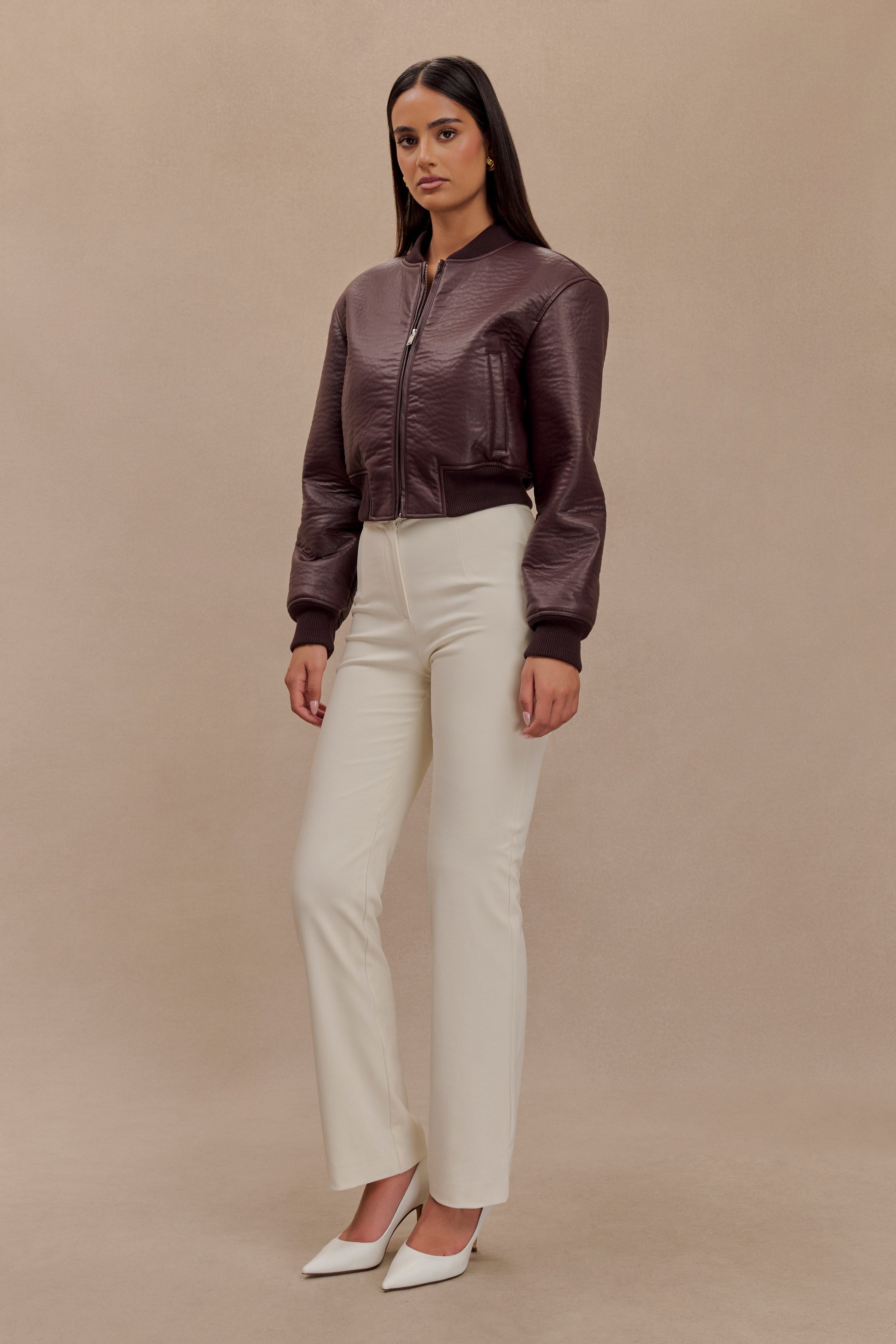 Codi Faux Leather Bomber Jacket - Merlot #5