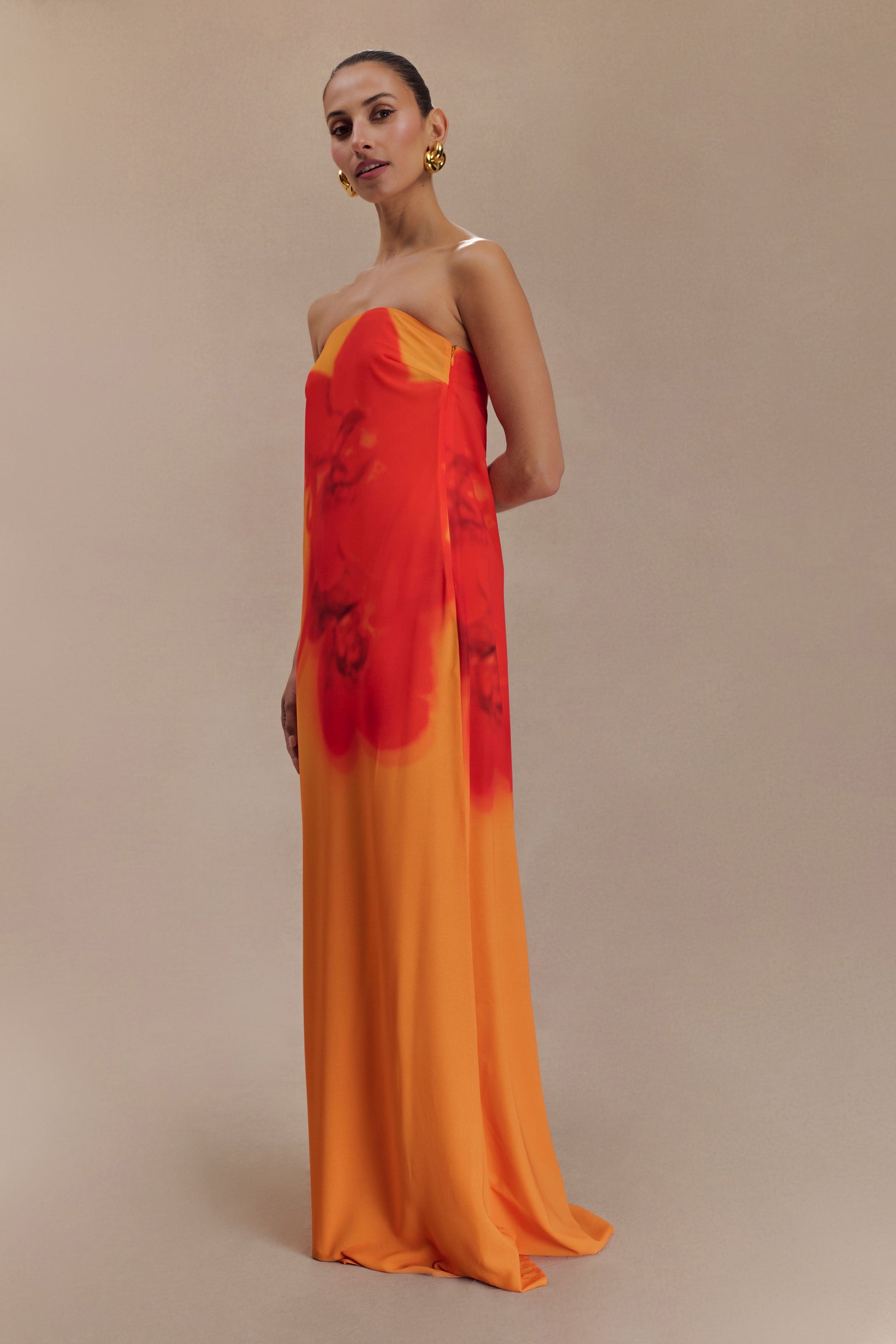 Amaya Strapless Chiffon Maxi Dress - Koi Orchid Print #7