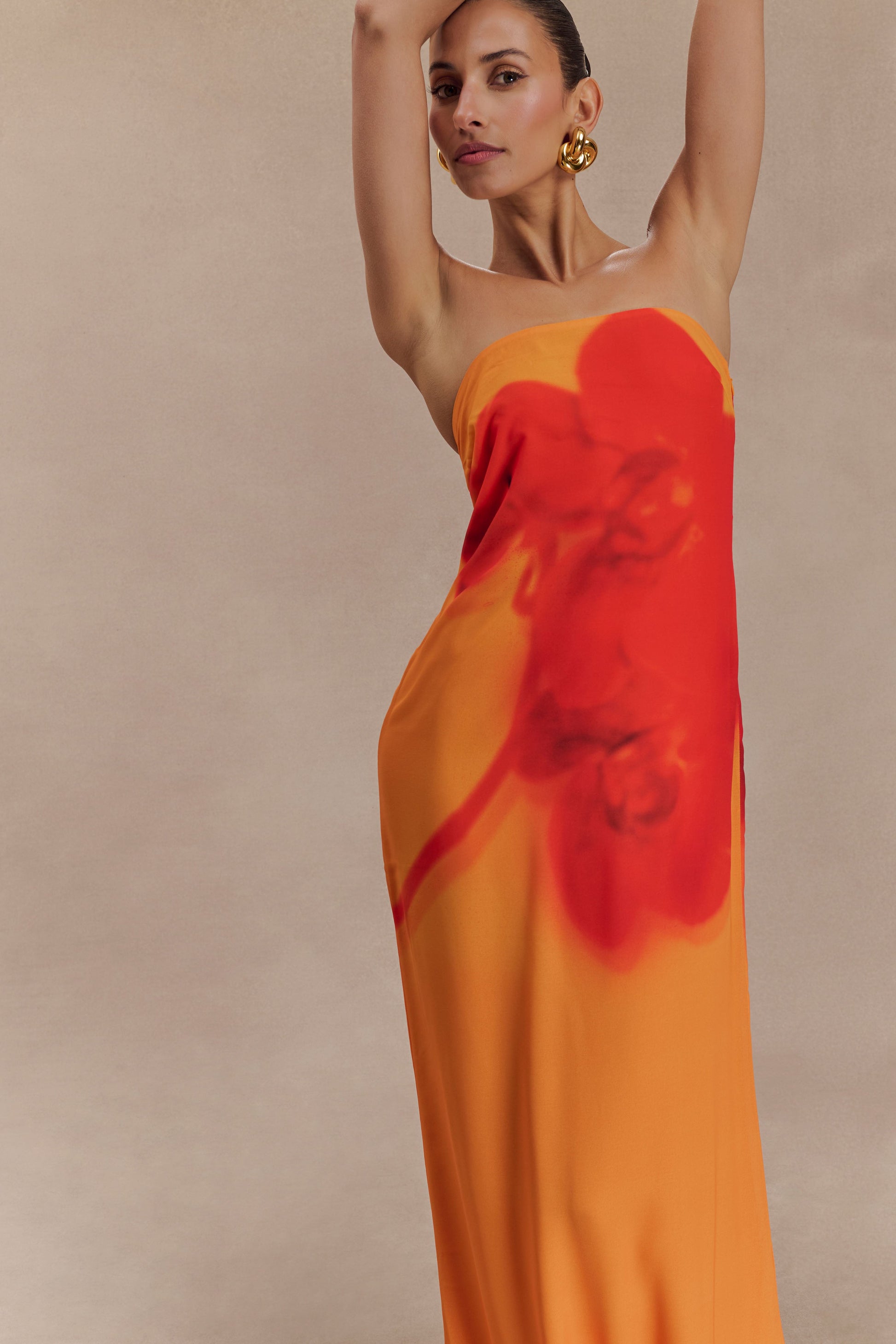 Amaya Strapless Chiffon Maxi Dress - Koi Orchid Print #4