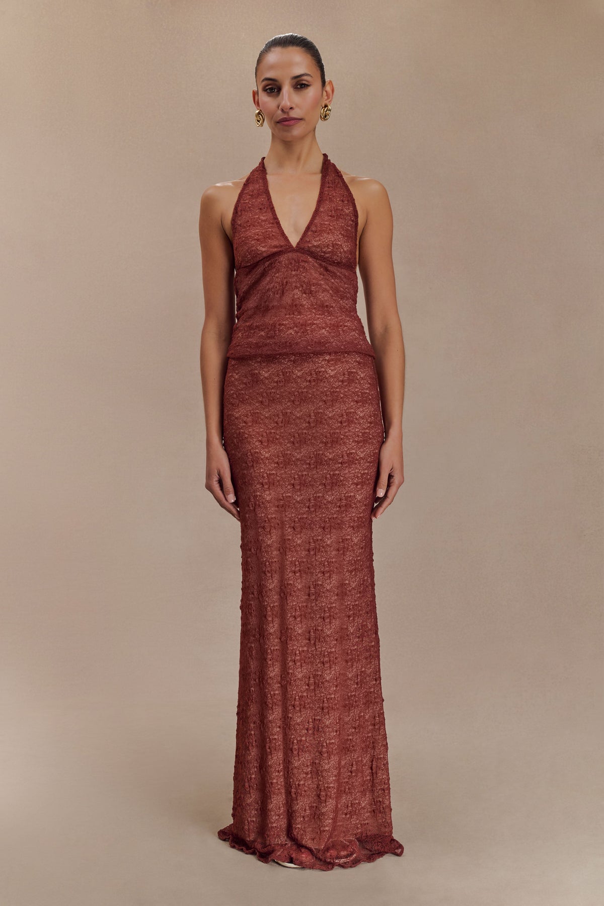 Asher Sheer Lace Halter Top - Chilli #6
