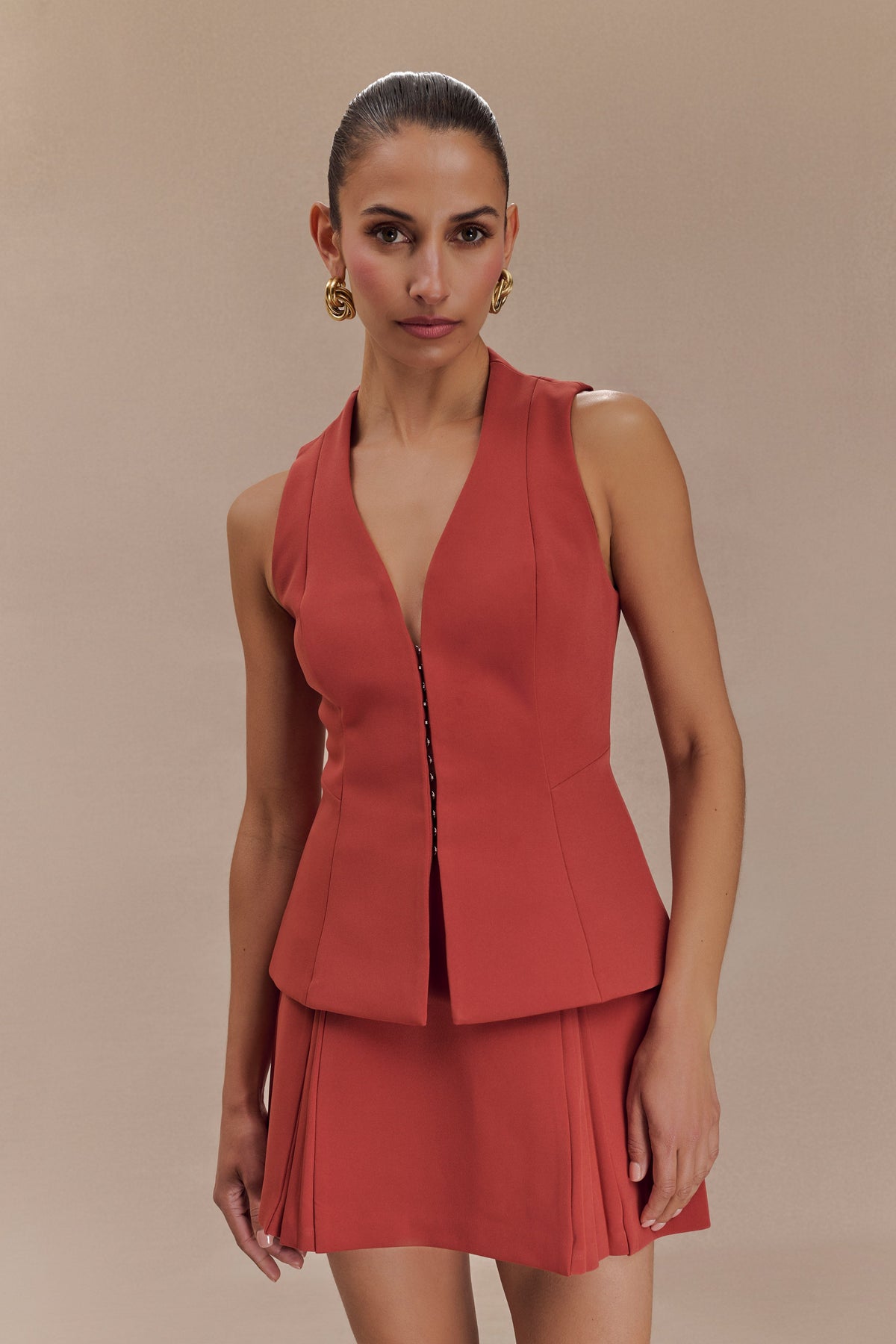 Melinda Mini Skirt With Pleats - Chilli #5